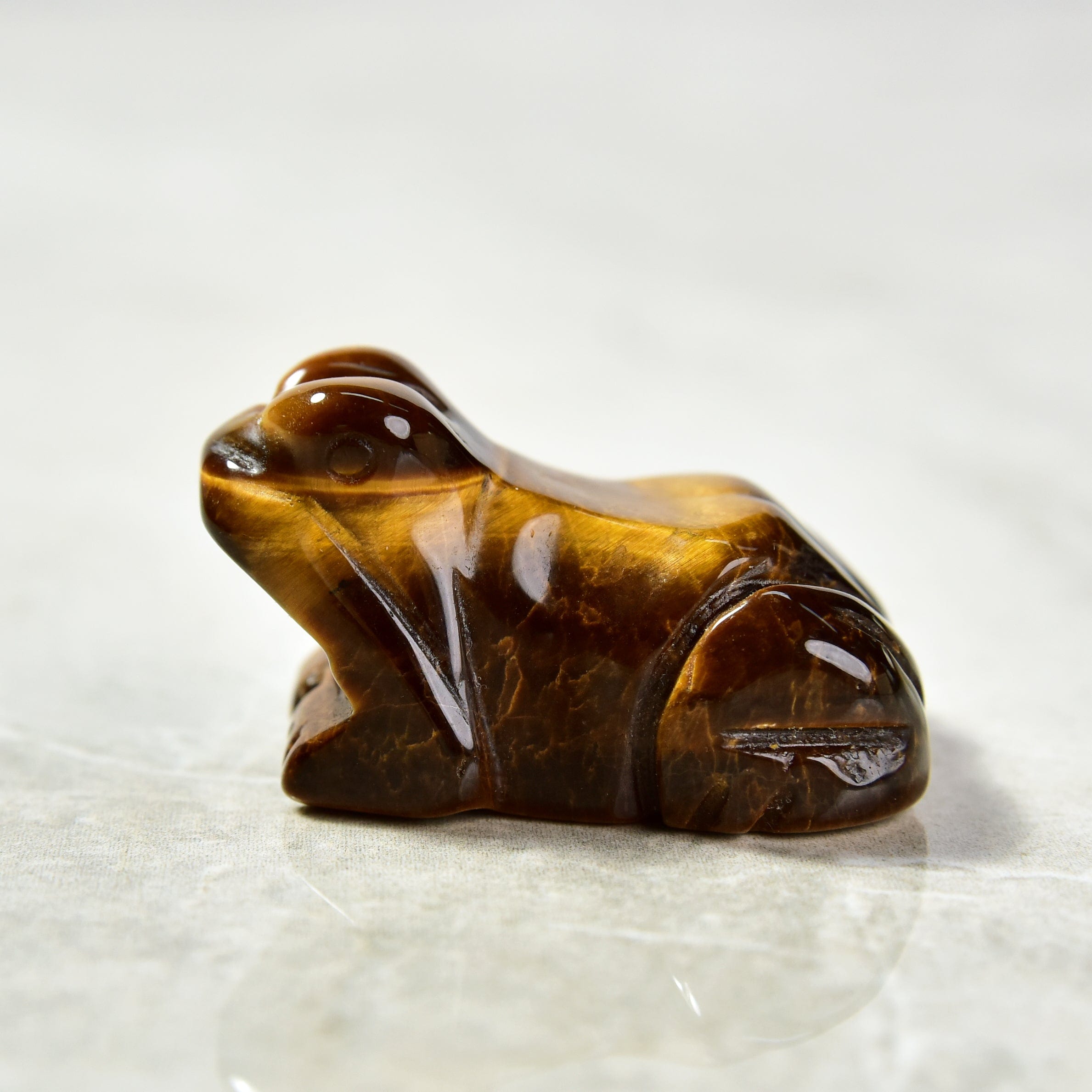 1.5 Inch Natural Tiger Eye Frog Gemstone Carving - Handmade Spiritual Decor, Feng Shui Gift, Meditation & Yoga Accessory
