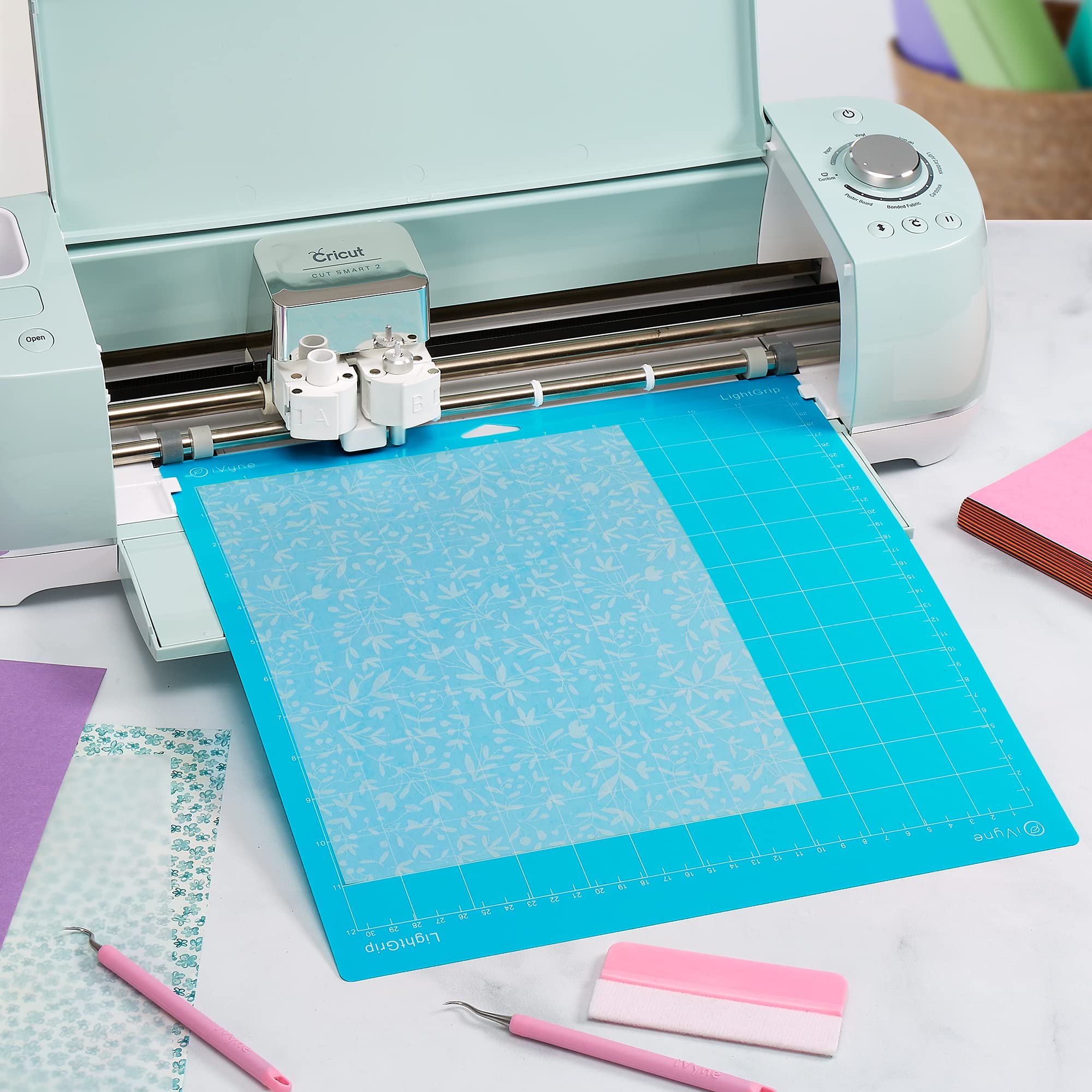 iVyne 3-Pack Light Grip Cutting Mat 12x12 Inch for Cricut Explore Air 2/Maker/Air/Maker 3 - Blue Self-Healing Craft Mat for Vinyl, Paper, Cardstock - Perfect for DIY Scrapbooking, Card Making & Craft Projects