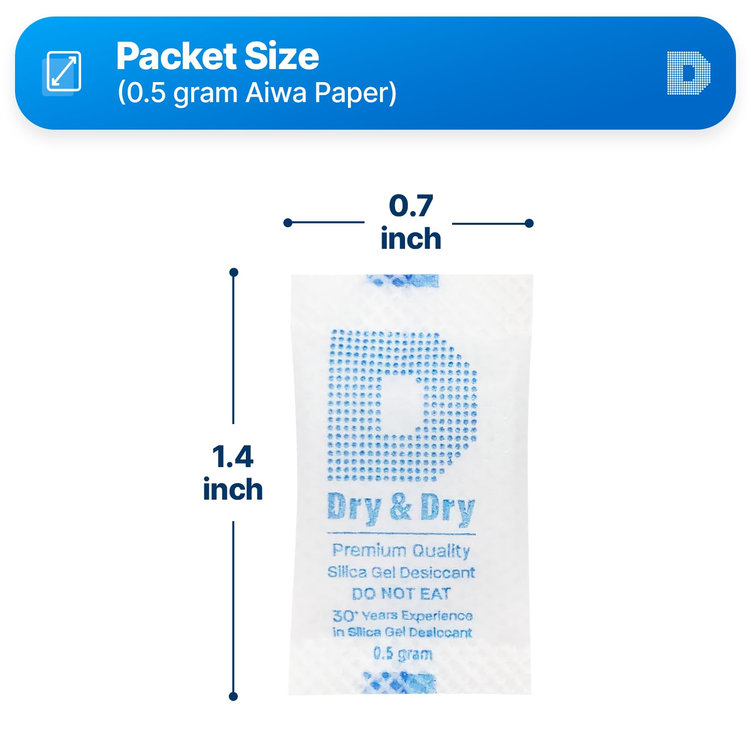 Dry & Dry 0.5 Gram (Half Gram) Silica Gel Packets - 10000 Pack Food Safe Desiccant Packs for Moisture Control | Ideal for Food Storage, Electronics, Documents, and Long-Term Preservation