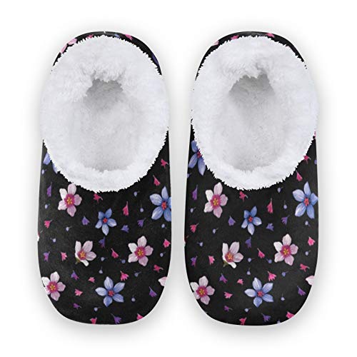 Women's Floral Coral Fleece House Slippers - Soft Pink Flower Indoor Slippers for Women & Men, Comfortable Home Shoes (US 9-10) - Perfect for Cozy Evenings, Relaxing at Home & Winter Comfort