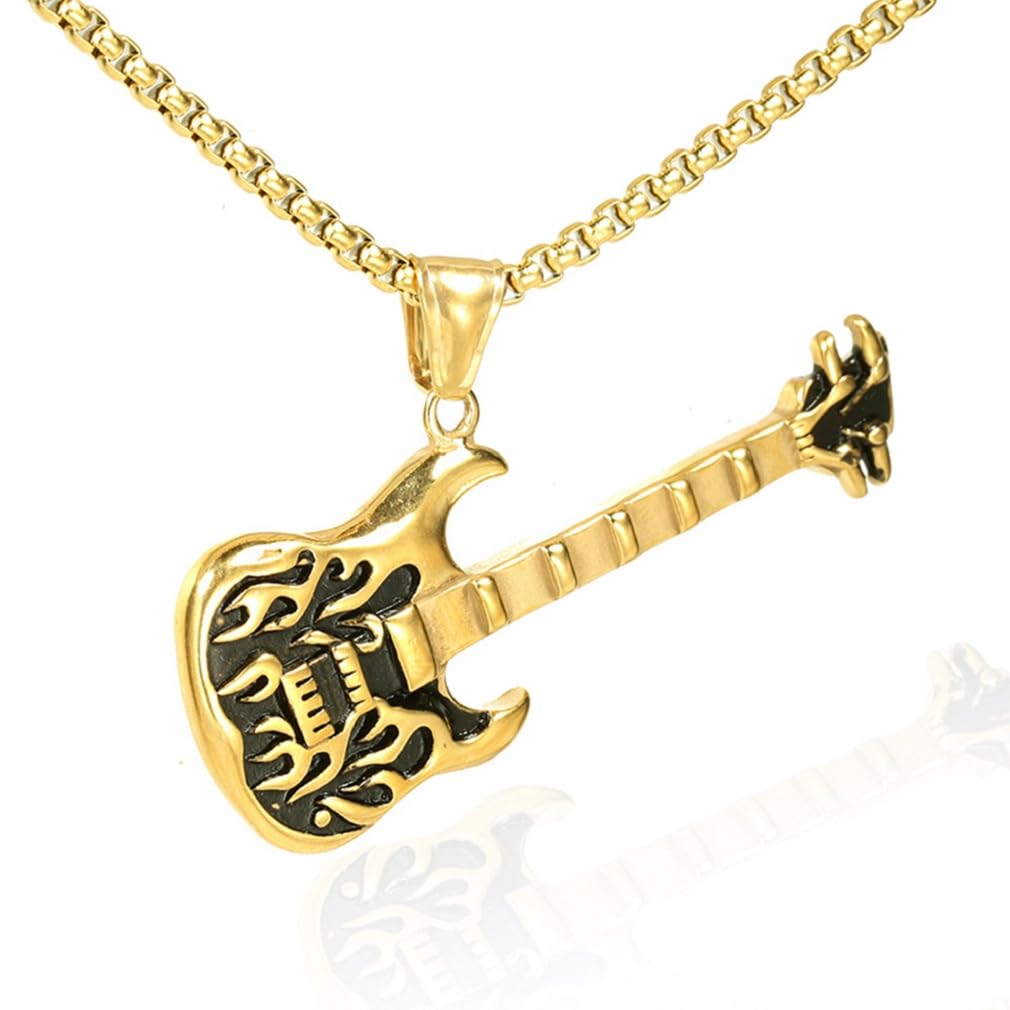 Electric Guitar Necklace for Men - Hip Hop Guitar Pendant with 23.6
