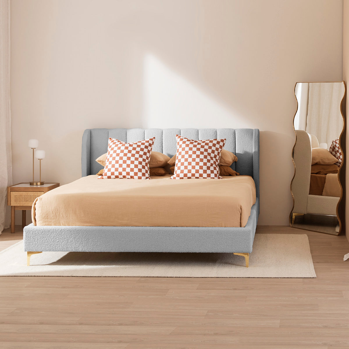 Luxury Georgia Boucle King Size Bed Frame - Elegant Upholstered Headboard for Master Bedroom & Guest Room Decor