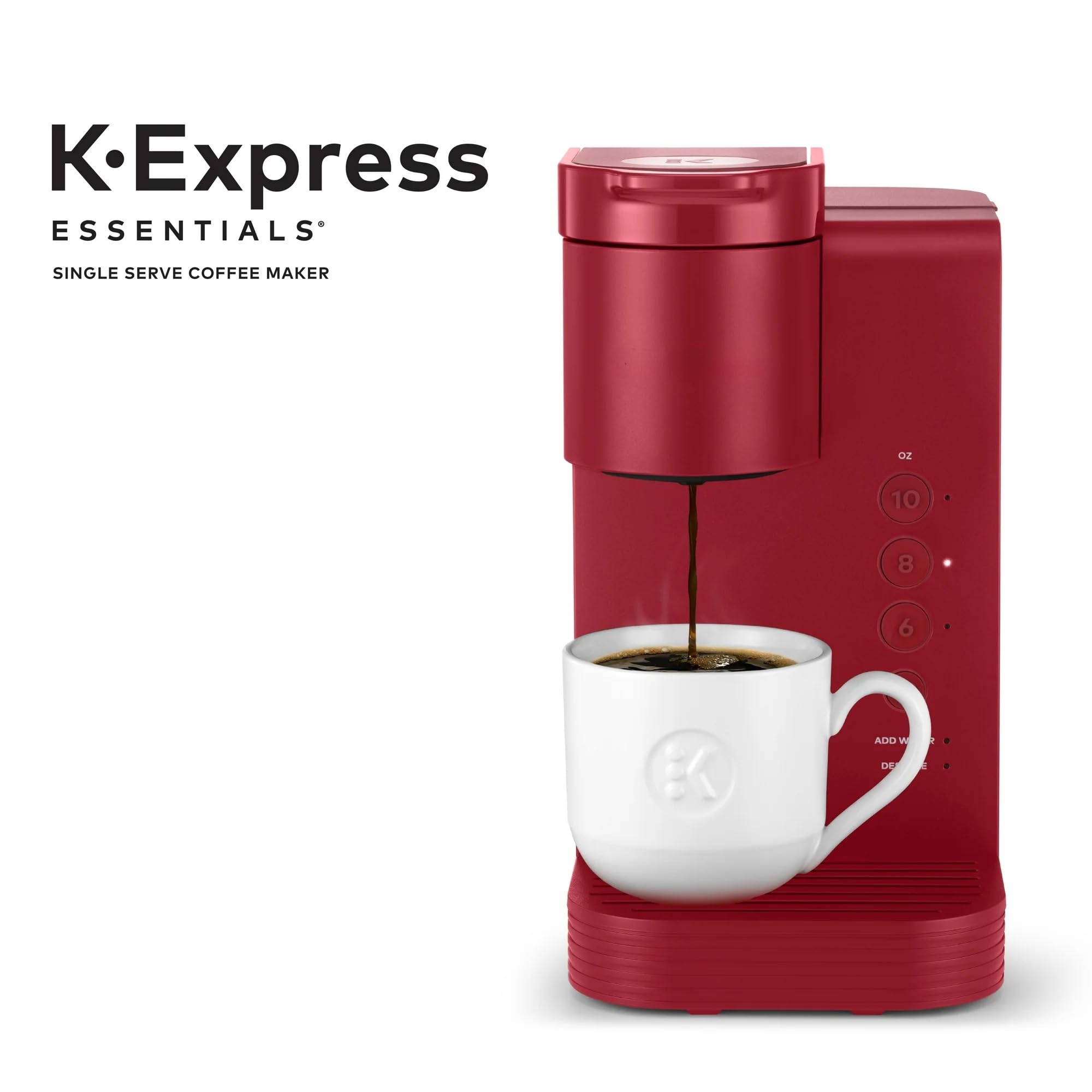 K-Express Essentials Single Serve Coffee Maker - Compact K-Cup Pod Machine with 36oz Water Reservoir, Fast Brewing & Travel Mug Compatible | Perfect for Small Kitchens, Offices, Dorms & Travel (Red)