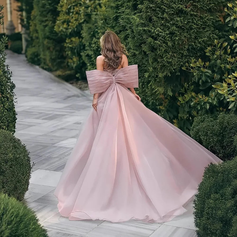 Luxury Designer Pink Mermaid Evening Dress with Big Bow LA73061 - Elegant Formal Gown for Prom, Wedding, Gala & Special Occasions