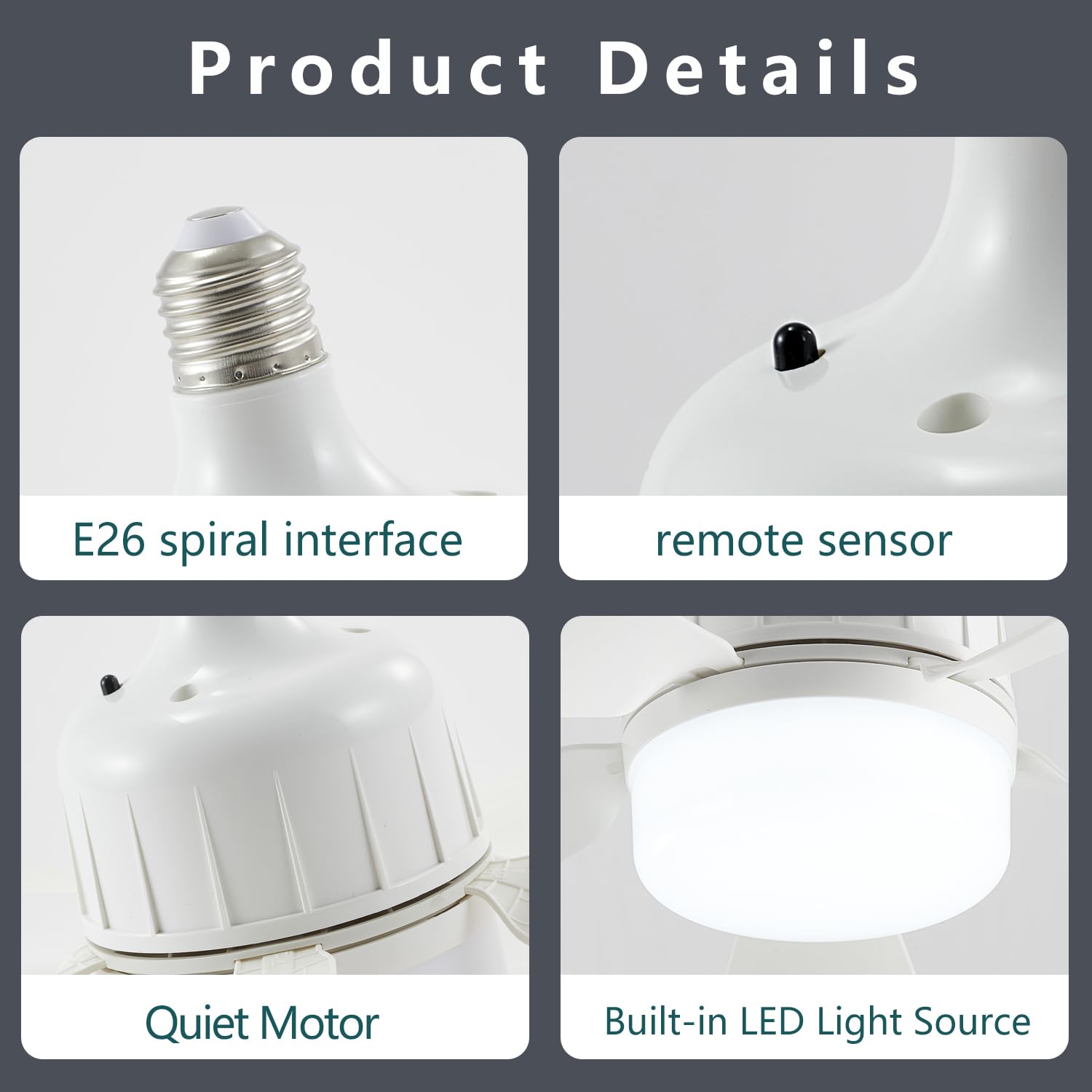 Dimmable LED Ceiling Fan Light Bulb with Remote Control - 3 Color Temperatures (3000K-6500K) - Plug in Ceiling Fan with 1 Socket Extender - White - Perfect for Kitchen, Garage, Bedroom & Home Office Lighting