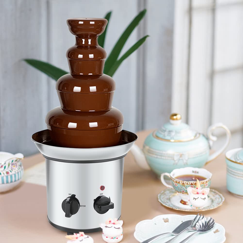 4-Tier Electric Chocolate Fondue Fountain - Stainless Steel Melting & Warming Machine for Chocolate, Candy, Butter & Cheese - Perfect for Parties, Weddings & Family Gatherings