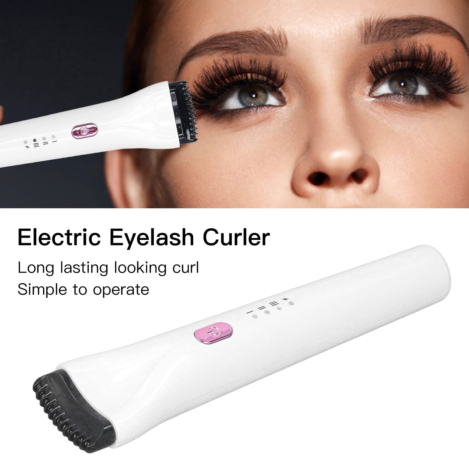 Electric Heated Eyelash Curler with 3 Temperature Settings - Curved Design for Perfect Lashes, Rechargeable Mascara Enhancer for Women (White) | Great for Daily Makeup, Date Night & Special Occasions