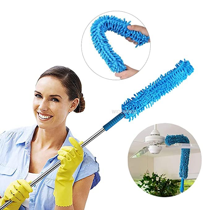 Flexible Stainless Steel Fan Mop Cleaner - Multi-Surface Floor Duster for Hardwood, Tile & Carpet - Perfect for Home, Kitchen, Car & Office Cleaning with Extendable Handle (Ideal for Dusting, Mopping & AC Vent Cleaning)