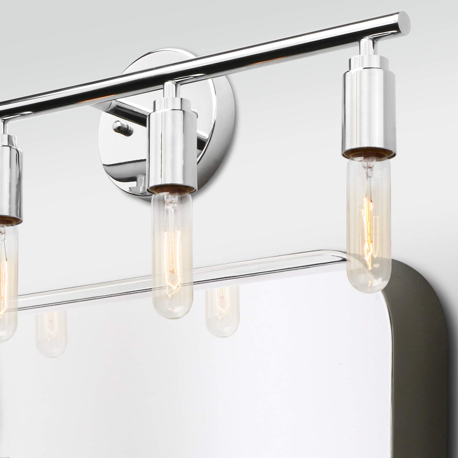 Phansthy Chrome Polished 4-Light Bathroom Vanity Wall Sconce - Modern Bathroom Lighting Fixture for Mirror, Makeup Area & Powder Room (Chrome Finish)