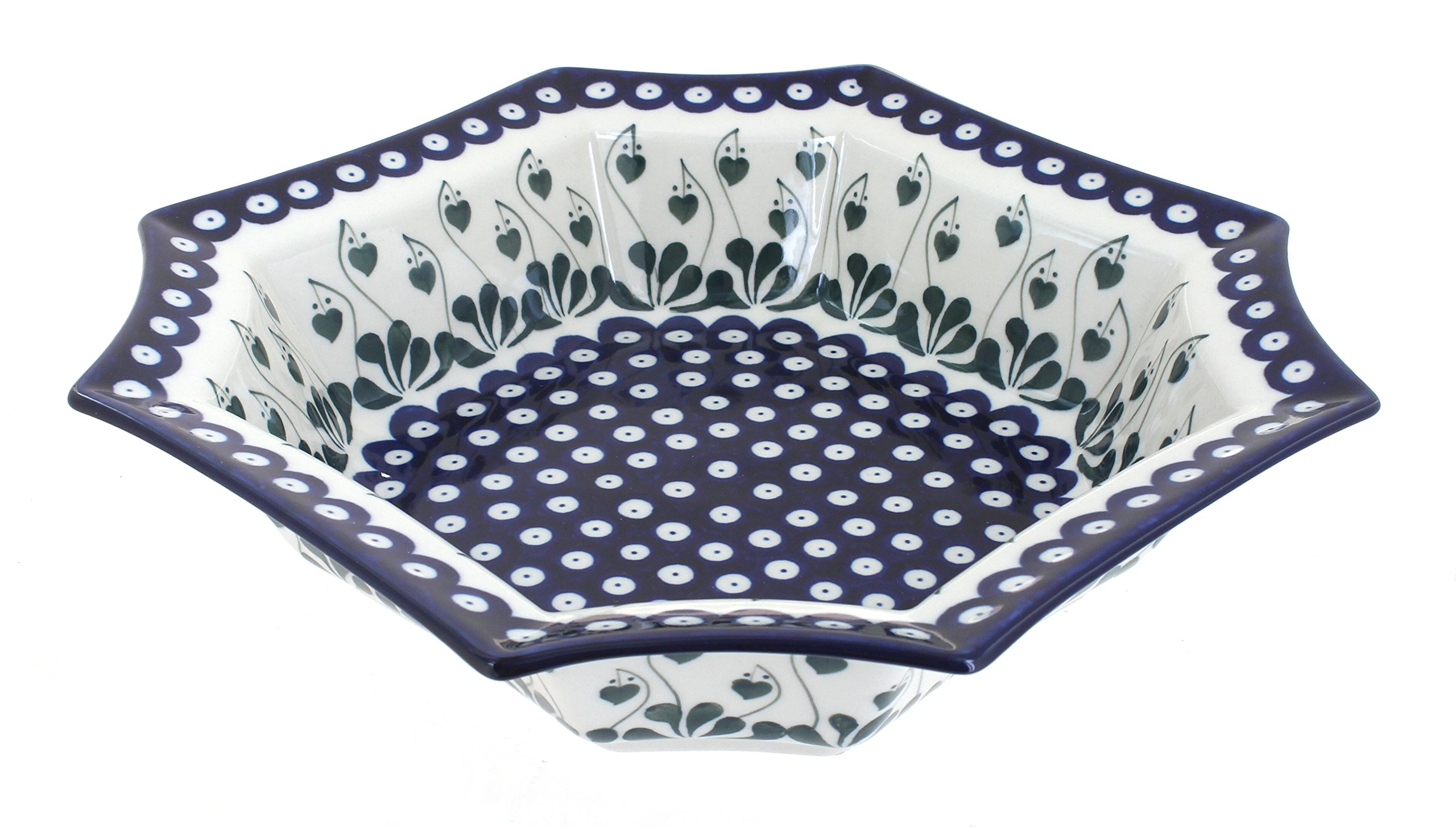Handmade Blue Rose Polish Pottery Alyce Medium Octagonal Dish - Elegant Serving Platter for Dining, Home Decor & Gift Giving
