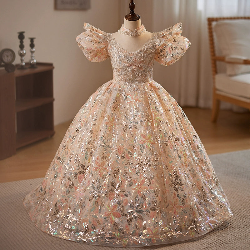 Sparkly Sequins Christmas & Birthday Princess Dress for Baby Girls - Toddler Holiday Party Gown with Puffy Sleeves & Colorful Designs | Perfect for Christmas Photos, Birthday Parties & Special Occasions