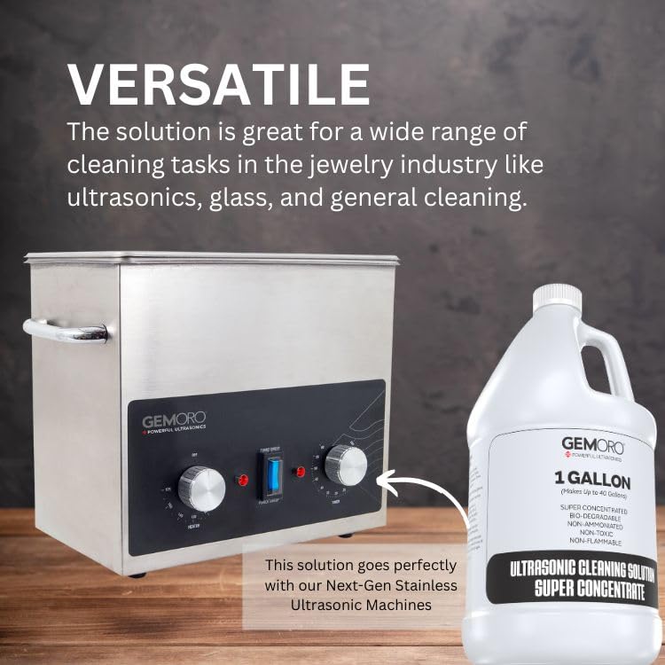 GemOro Professional Jewelry Cleaner Solution Concentrate - 1 Gallon for Ultrasonic Machines | Safe for Rings, Watches, Glasses, Earrings & More | Perfect for Jewelry Stores, Home Cleaning & Professional Use