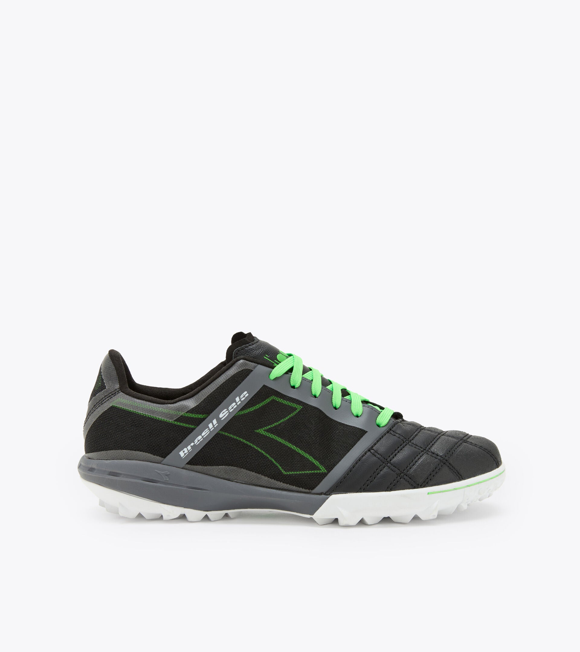 Diadora Brazil Sala TF Turf Soccer Shoes for Men - Black/Green Fluo - Indoor & Outdoor Soccer Cleats for Artificial Grass & Turf Fields