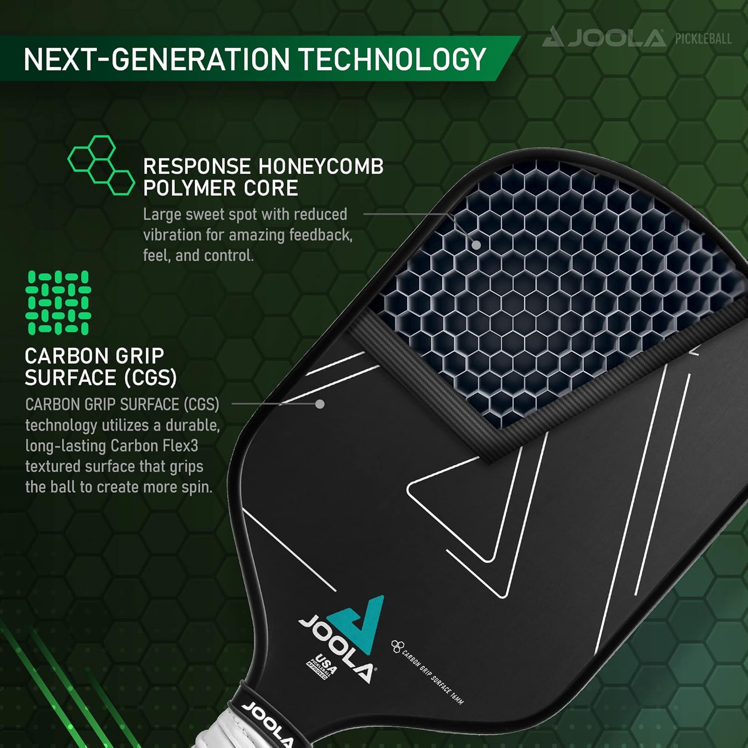 JOOLA Vision CGS 16 Pickleball Paddle - Premium Carbon Graphite Surface for Enhanced Control & Power | Perfect for Competitive Play & Recreational Games