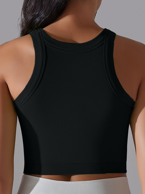 ZASUWA Women's Solid Color Ribbed Stretch Tight Round Neck Tank Top - Perfect for Yoga, Workouts, and Casual Wear