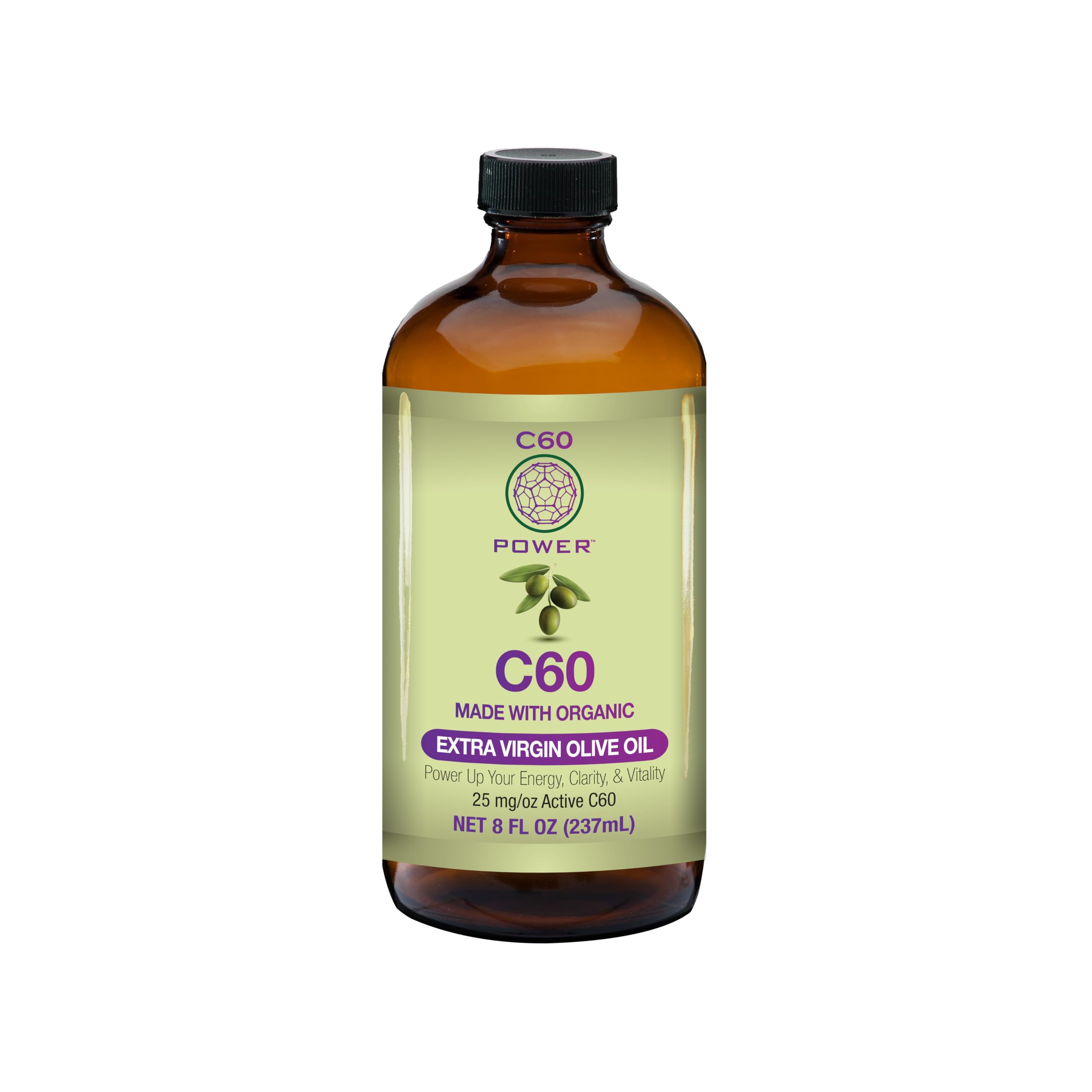 Organic C60 Purple Power Extra Virgin Olive Oil (8 Fl Oz) - 99.99% Pure Carbon 60 Antioxidant Supplement - Third-Party Tested for Purity & Quality - USA Made - Supports Cellular Health & Anti-Aging - Perfect for Daily Wellness Routine & Immune Boost