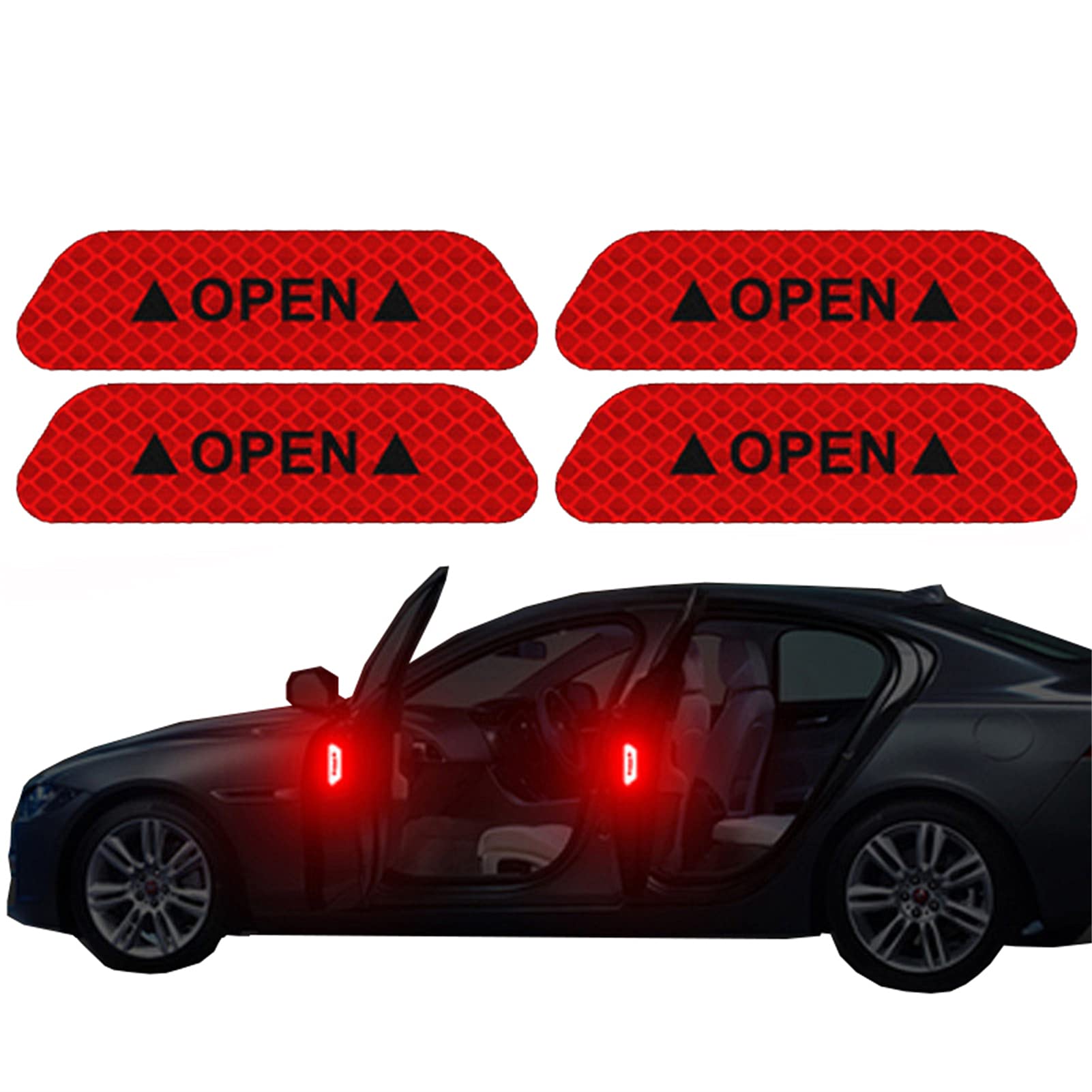 4PCS High Reflective Safety Stickers for Car Doors & Helmets - Red
