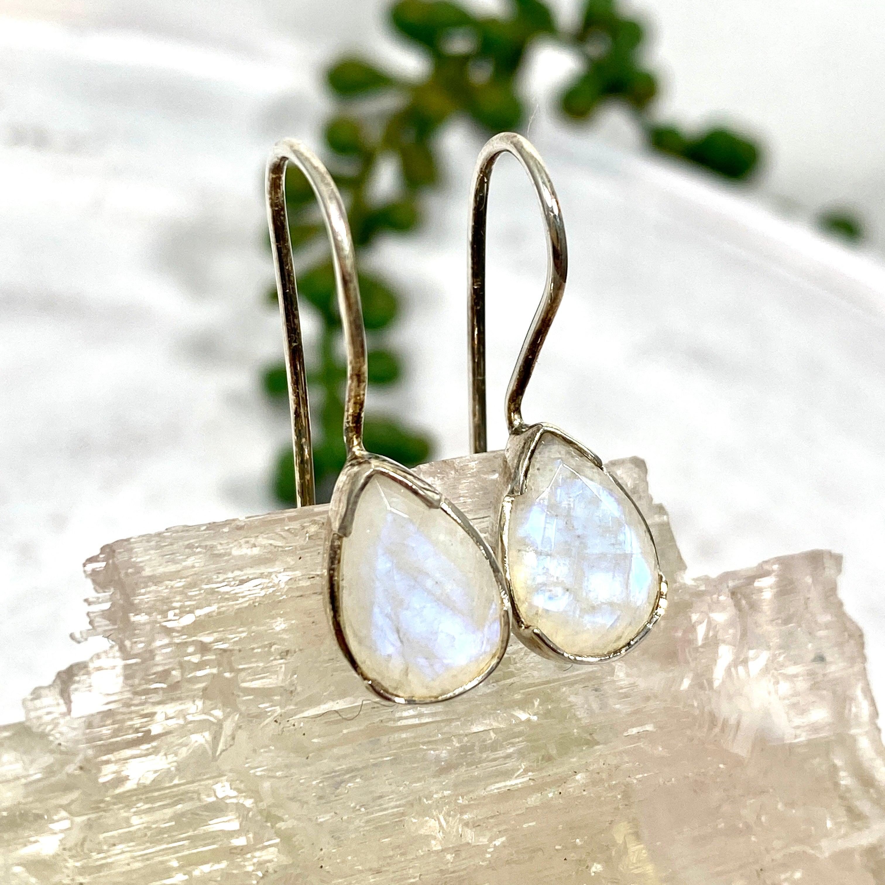 Moonstone Faceted Teardrop Earrings KEGJ888 - Elegant Dangle Jewelry for Women, Perfect for Weddings, Parties & Special Occasions