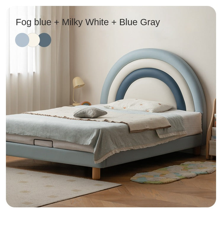 Organic Leather Kids Soft Rainbow Bed – Durable & Comfortable Toddler Bed for Boys & Girls – Perfect for Nursery, Bedroom & Playroom Decor