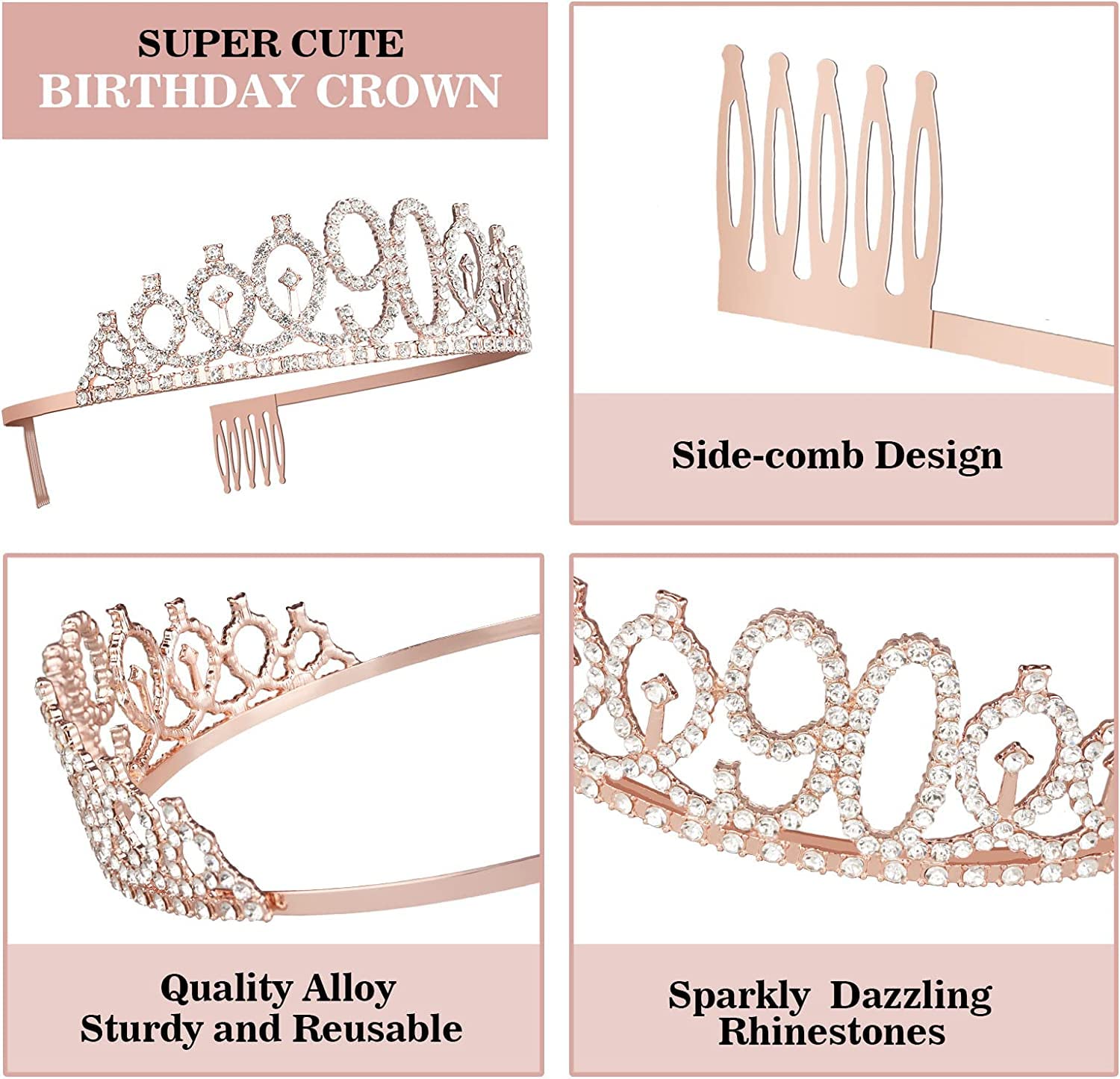 90th Birthday Party Decorations for Women - 'Not a Day Over Fabulous' Compact Mirror, Sash & Crown Set, Cake Topper & Candles - Perfect 90 Year Old Gifts for Grandma, Mother & Senior Women (Great for Milestone Celebrations & Photo Booths)