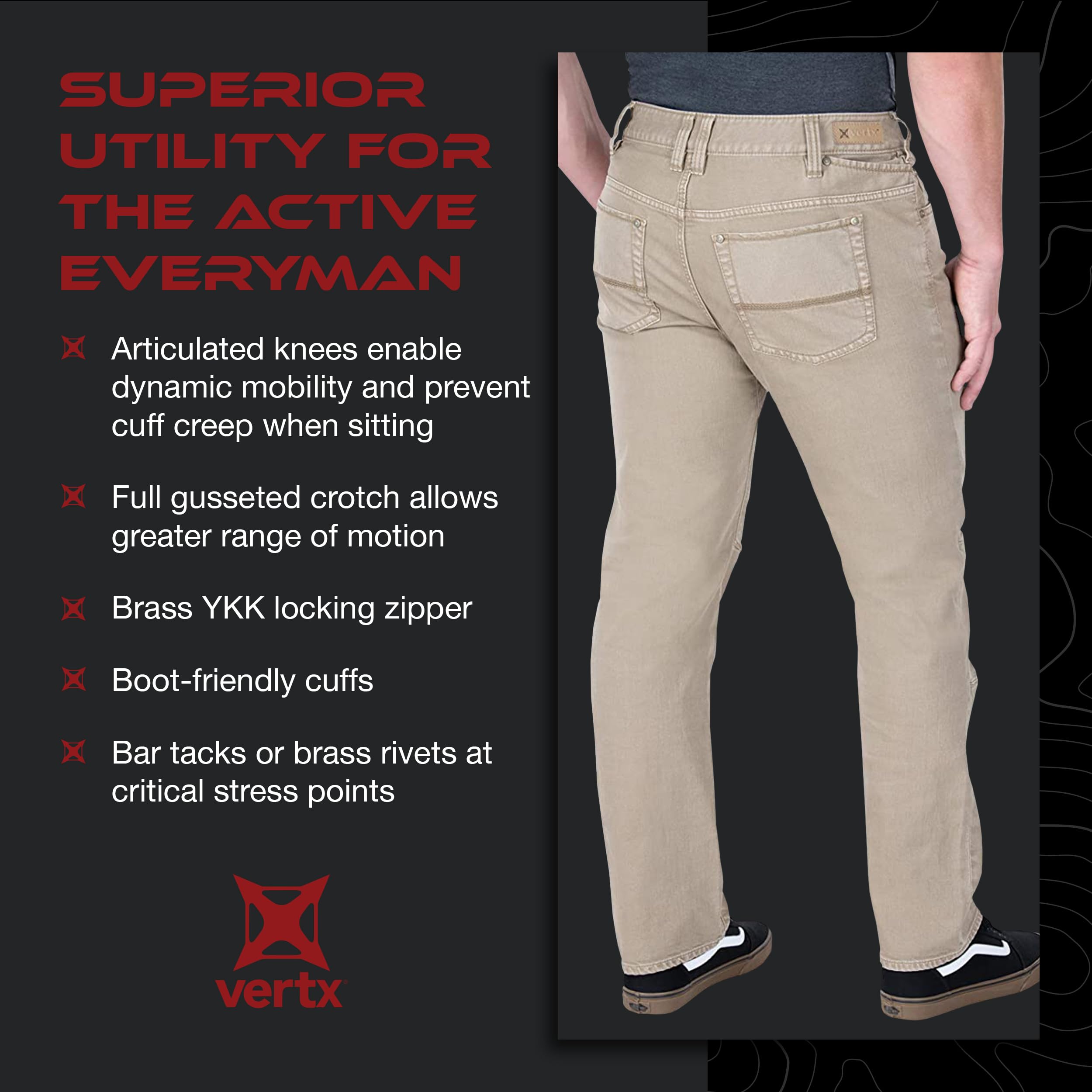 Vertx Men's Defiance Jeans - Durable Tactical Pants for Outdoor, Work & Everyday Wear | Comfortable Stretch Denim with Reinforced Stitching