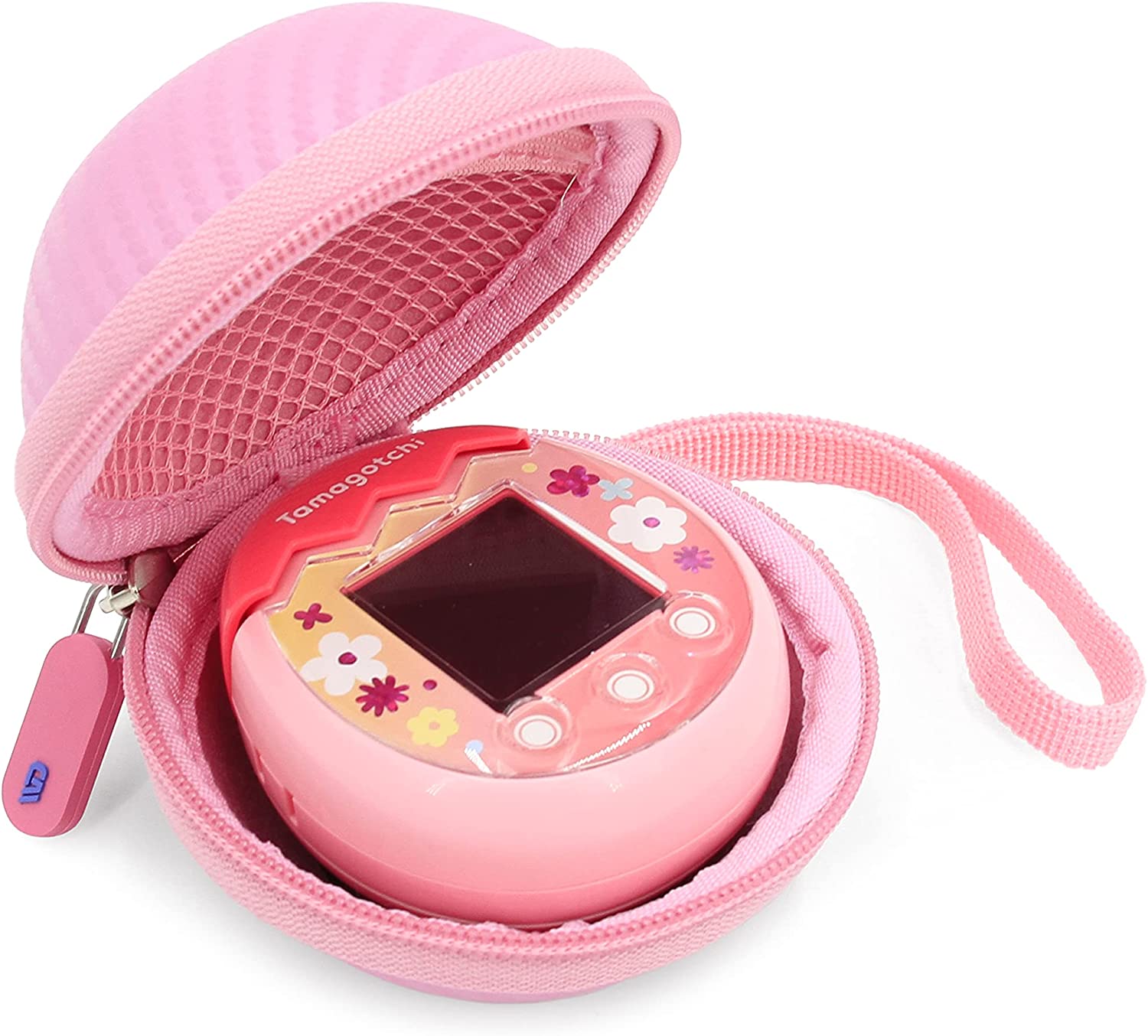 Casematix Pink Carry Case for Tamagotchi Pix Camera - Protective Case with Wrist Strap & Carabiner - Perfect for Virtual Pet Protection and On-the-Go Play
