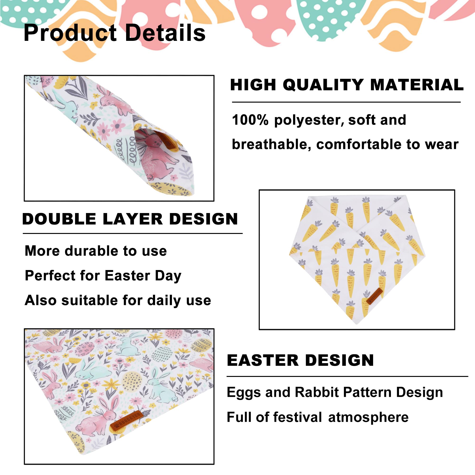 ADOGGYGO Easter Dog Bandana - Carrot Rabbit Pet Scarf for Medium & Large Dogs | Premium Durable Fabric | Cute Easter Accessories for Pets | Perfect for Easter Photos, Parties & Spring Outings
