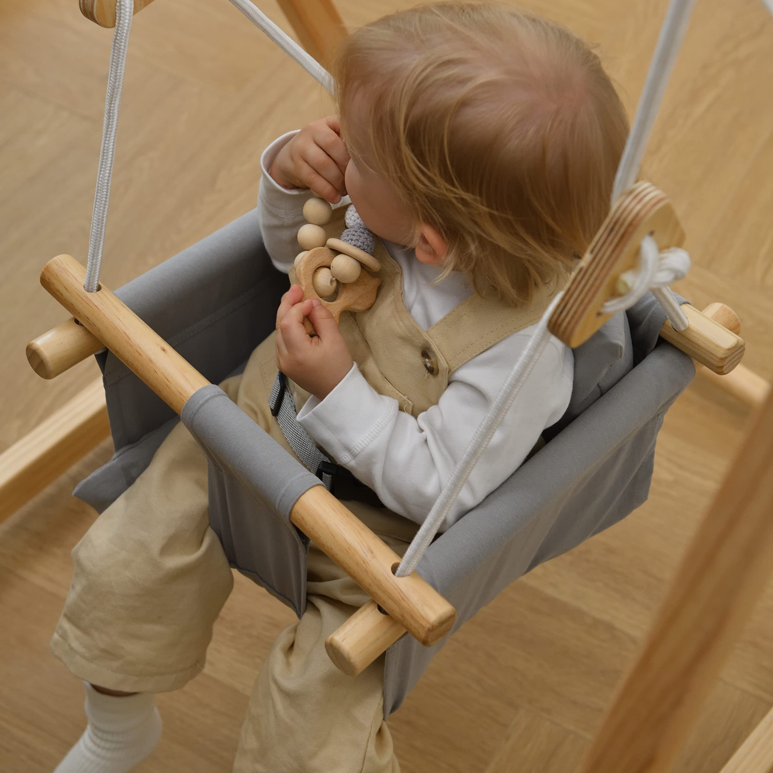 Avenlur Spruce Baby and Toddler Foldable Swing Set with Stand - Premium Montessori & Waldorf Style Indoor Swingset for Kids 6 Months to 3 Years - Safe & Sturdy for Home, Daycare, Preschool - Perfect for Playrooms, Backyards, and Sensory Development Activities