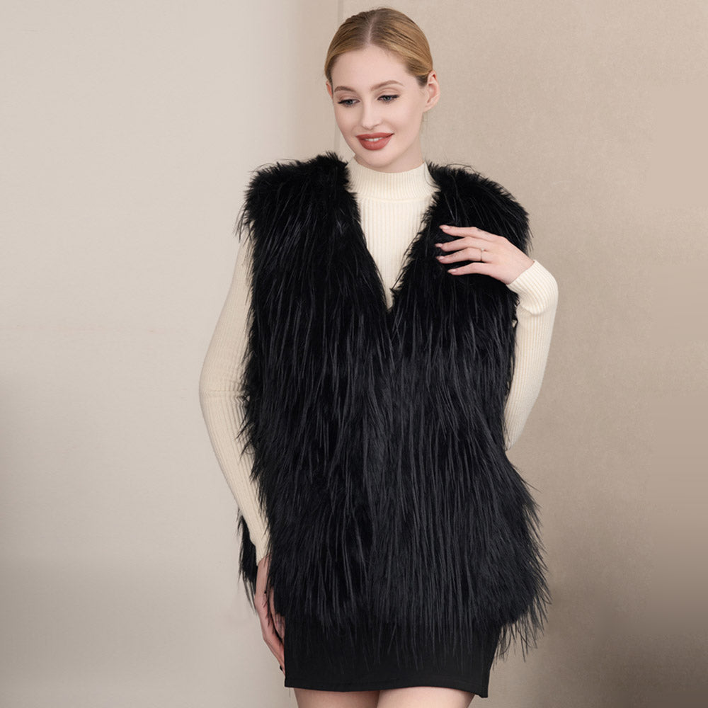 Black Solid Faux Fur Vest for Women - Winter Fashion Outerwear Coat for Casual Outfits & Holiday Parties | Warm & Stylish Layering Piece