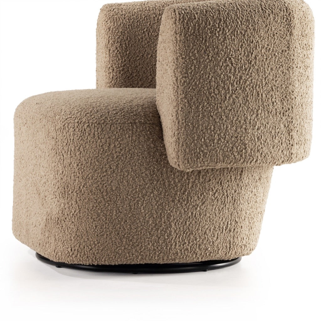 Premium Tybalt Swivel Chair with Luxurious Sheepskin Upholstery in Camel Color - Perfect for Home Office, Living Room & Cozy Reading Nook