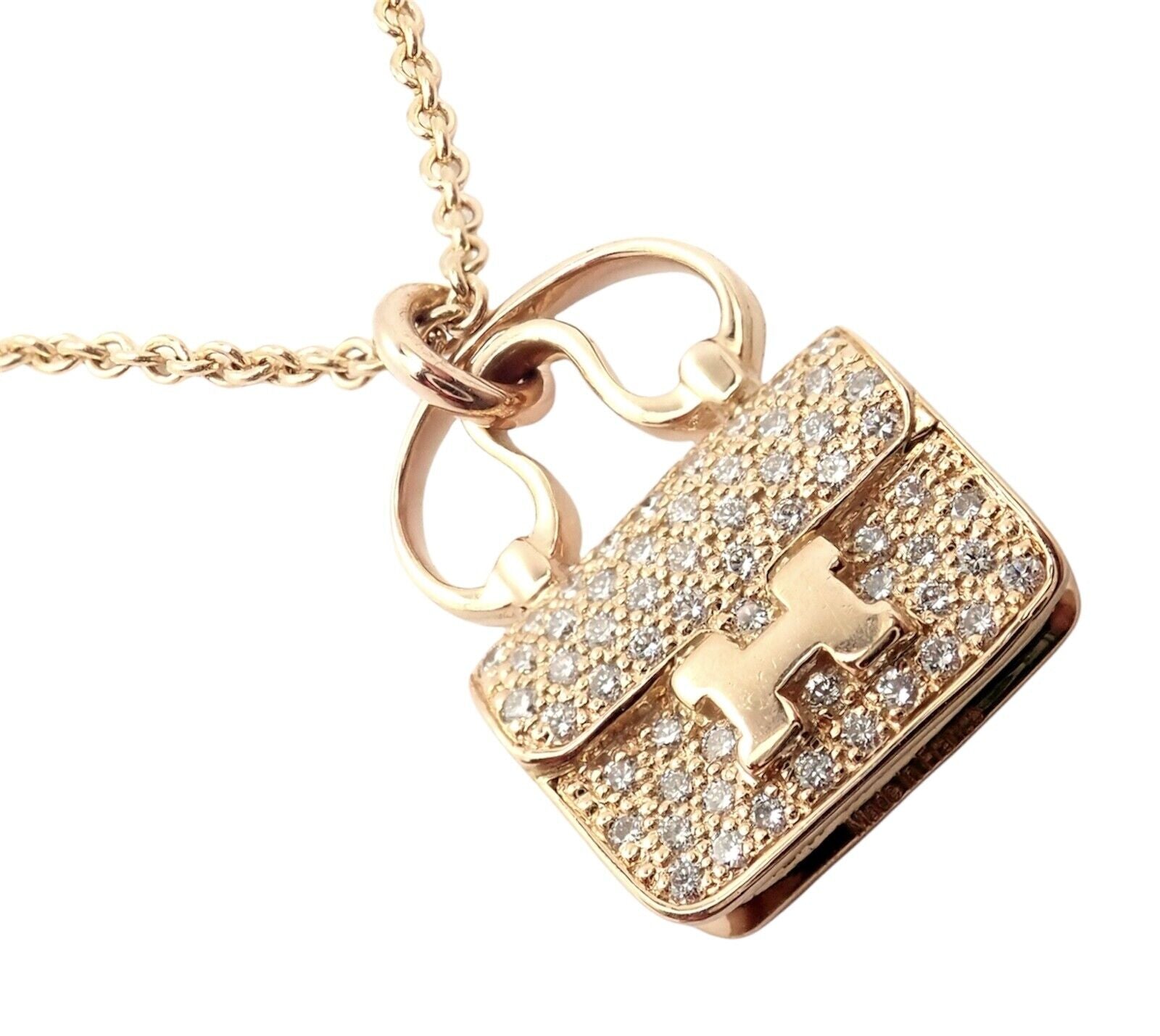 Authentic Hermes 18k Rose Gold Diamond Constance Amulette Pendant Necklace - Luxury Jewelry for Women, Perfect Gift for Anniversary & Special Occasions