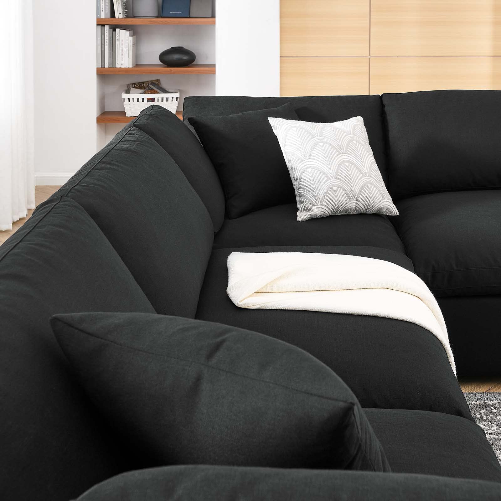 Modway Commix Down-Filled Overstuffed 6-Piece Sectional Sofa Set - Plush Upholstered Living Room Furniture for Comfortable Family Gatherings & Movie Nights