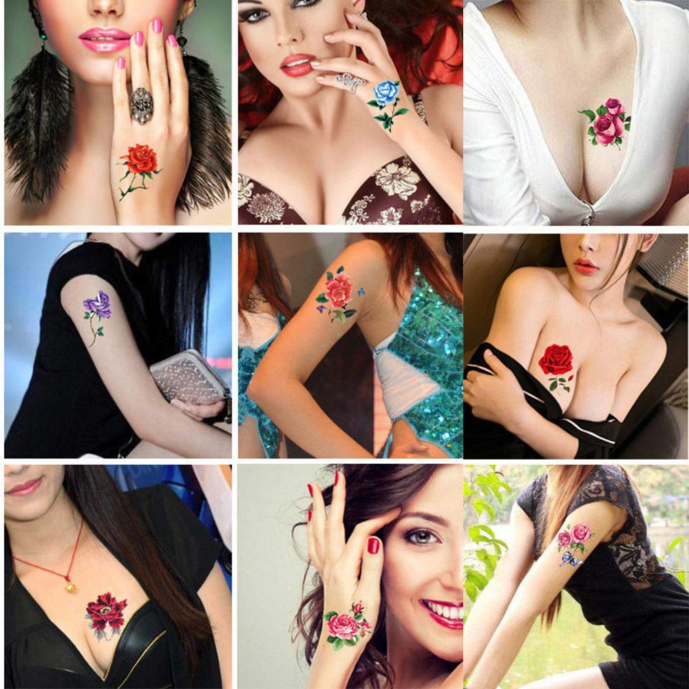 100 Pcs Butterfly Flower Temporary Tattoos - Waterproof Fake Tattoos for Women & Kids - Small Sexy Floral Tattoo Stickers for Girls - Perfect for Parties, Festivals, Beach & Summer Fun