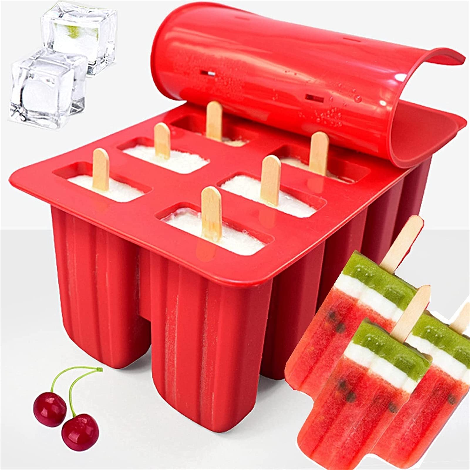 Premium Silicone Ice Molds Set - 10 Popsicle Shapes with 62 Wooden Sticks, BPA-Free Food Grade for Ice Cream, Yogurt & DIY Frozen Treats - Perfect for Summer Parties, Kids Snacks & Healthy Desserts