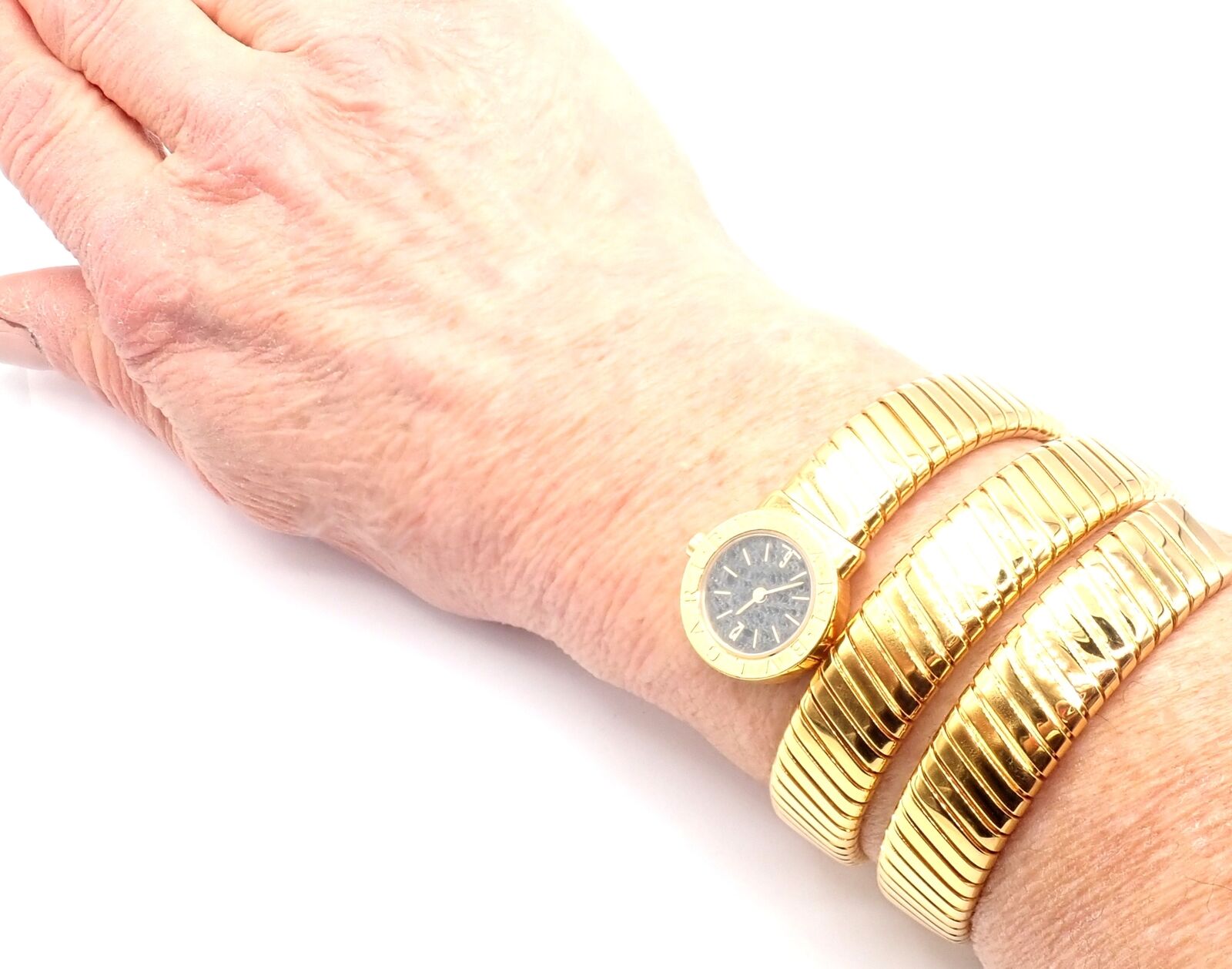 Authentic Bulgari 18k Yellow Gold Tubogas Serpent Bracelet Watch - Luxury Italian Jewelry for Women, Perfect for Gifts & Special Occasions