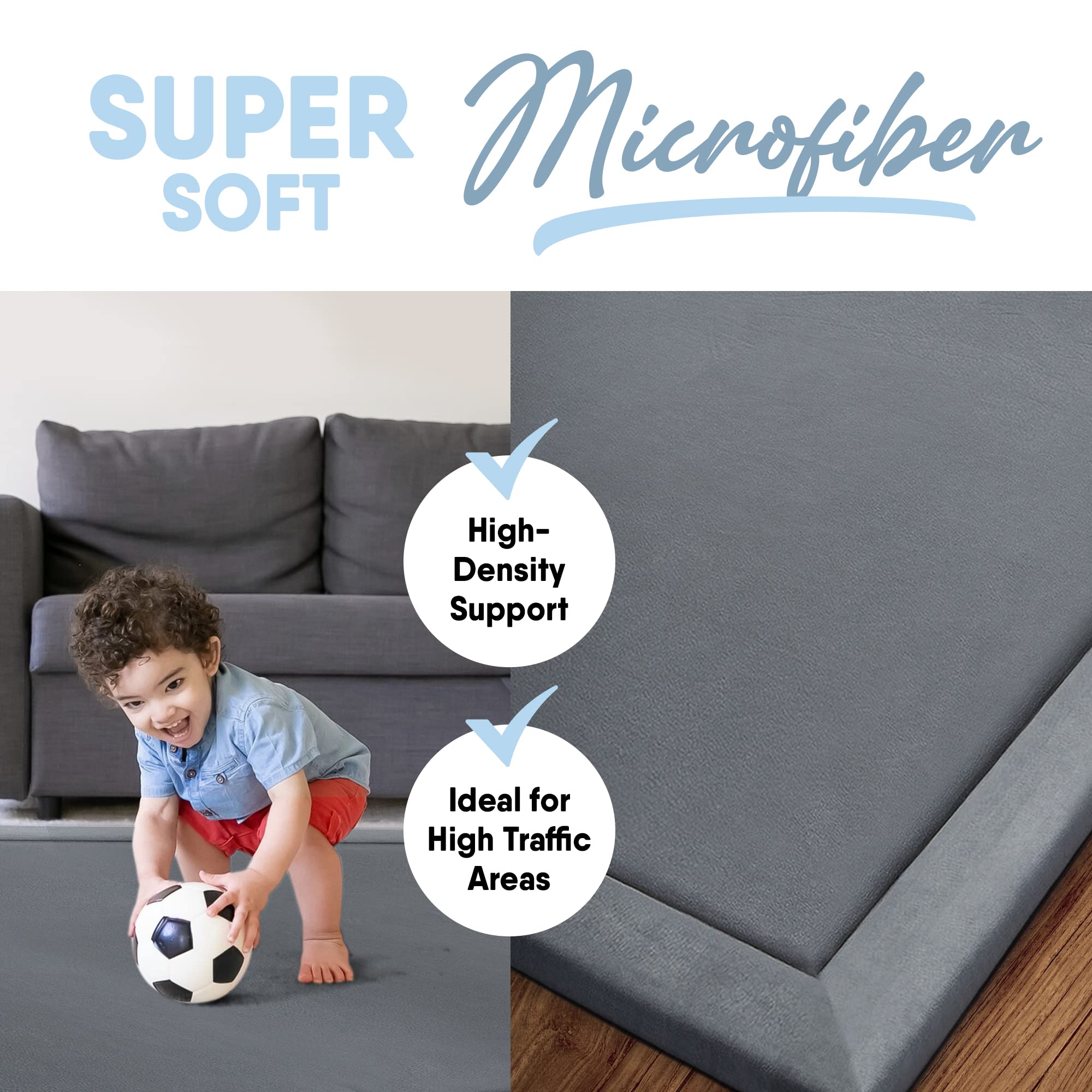 Premium MICRODRY Memory Foam Area Rug - Ultra Soft Microfiber Carpet with Built-in Non-Slip Pad, Fade & Stain Resistant - Perfect for Living Room, Bedroom, Kids Room (3'x5', Dark Grey) - Cozy Home Decor & Floor Protection