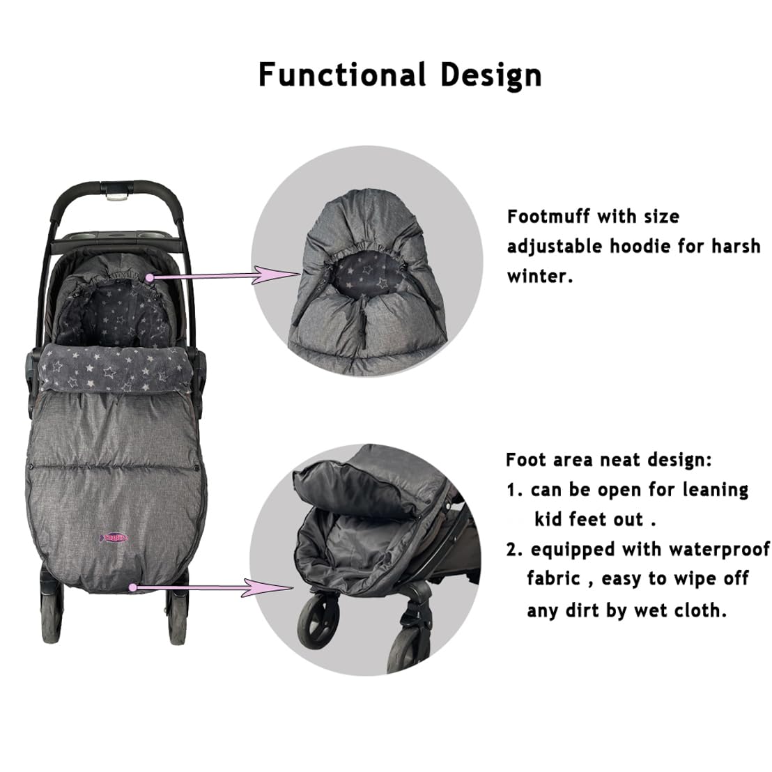 FunLife Adjustable Winter Stroller Bunting Bag for Toddlers 0-4T - Waterproof Removable Sleeping Bag with Front Height Adjustment - Perfect for Outdoor Walks, Shopping & Winter Travel