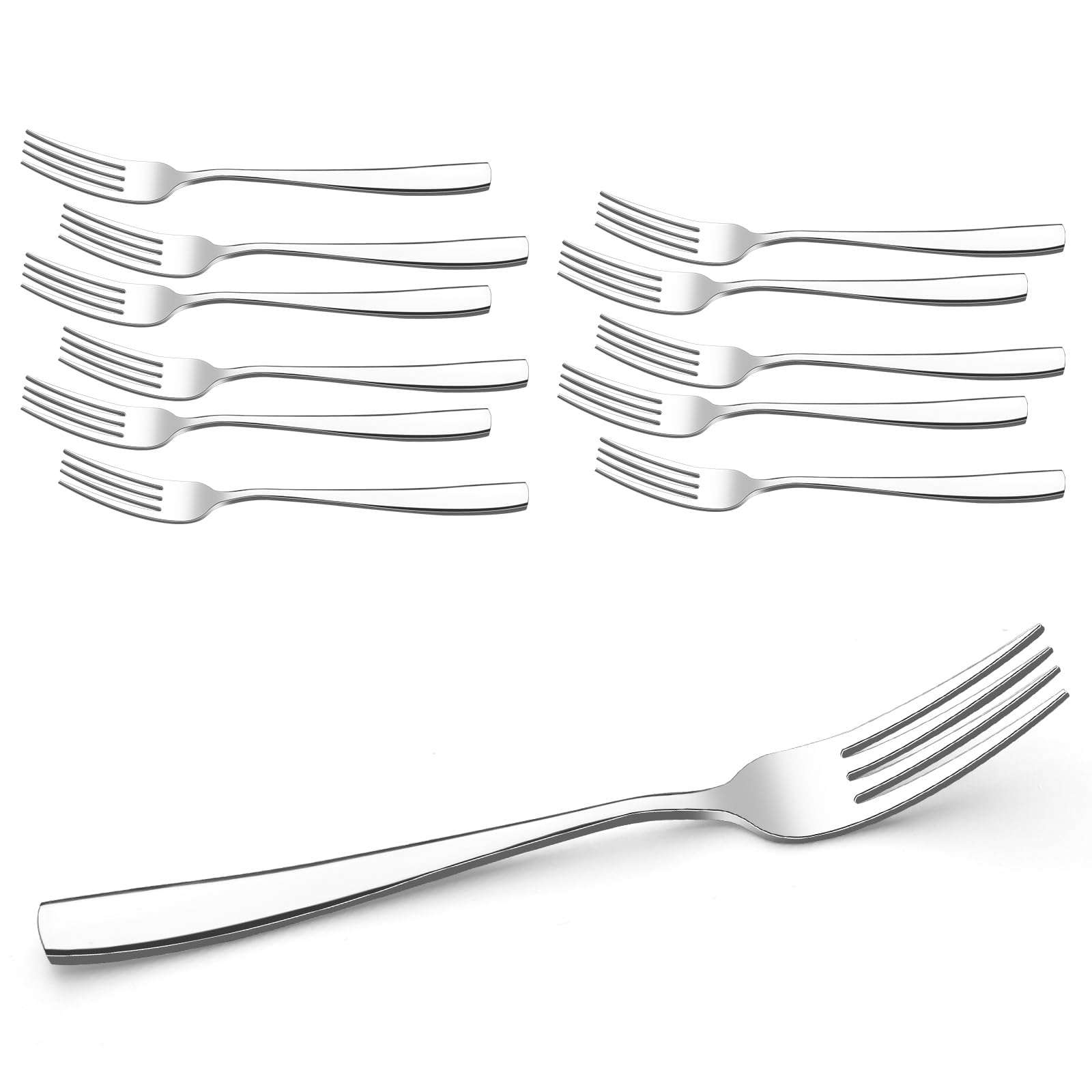 12-Piece Stainless Steel Dinner Forks Set - 8 Inch Elegant Flatware for Restaurants, Weddings & Home Dining - Dishwasher Safe Kitchen Cutlery