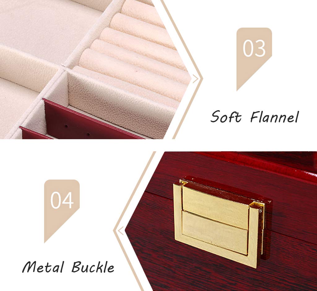 6-Slot Watch Box with 2-Tier Jewelry Organizer - Luxury Watch Storage Case with Removable Cushions, Accessories Tray & Metal Buckle - Perfect for Watch Collectors, Travel & Gift Giving (Red)