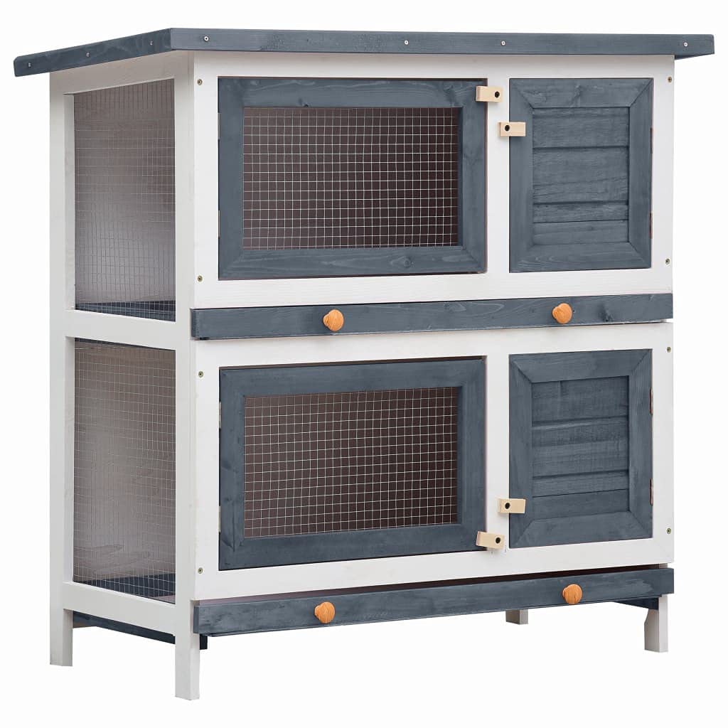 Premium Rabbit Hutch for Small Animals - Guinea Pig Cage, Bunny House with Run, Indoor & Outdoor Wooden Hutch, 4 Doors, Gray - Perfect for Backyard, Garden, or Home Pet Shelter