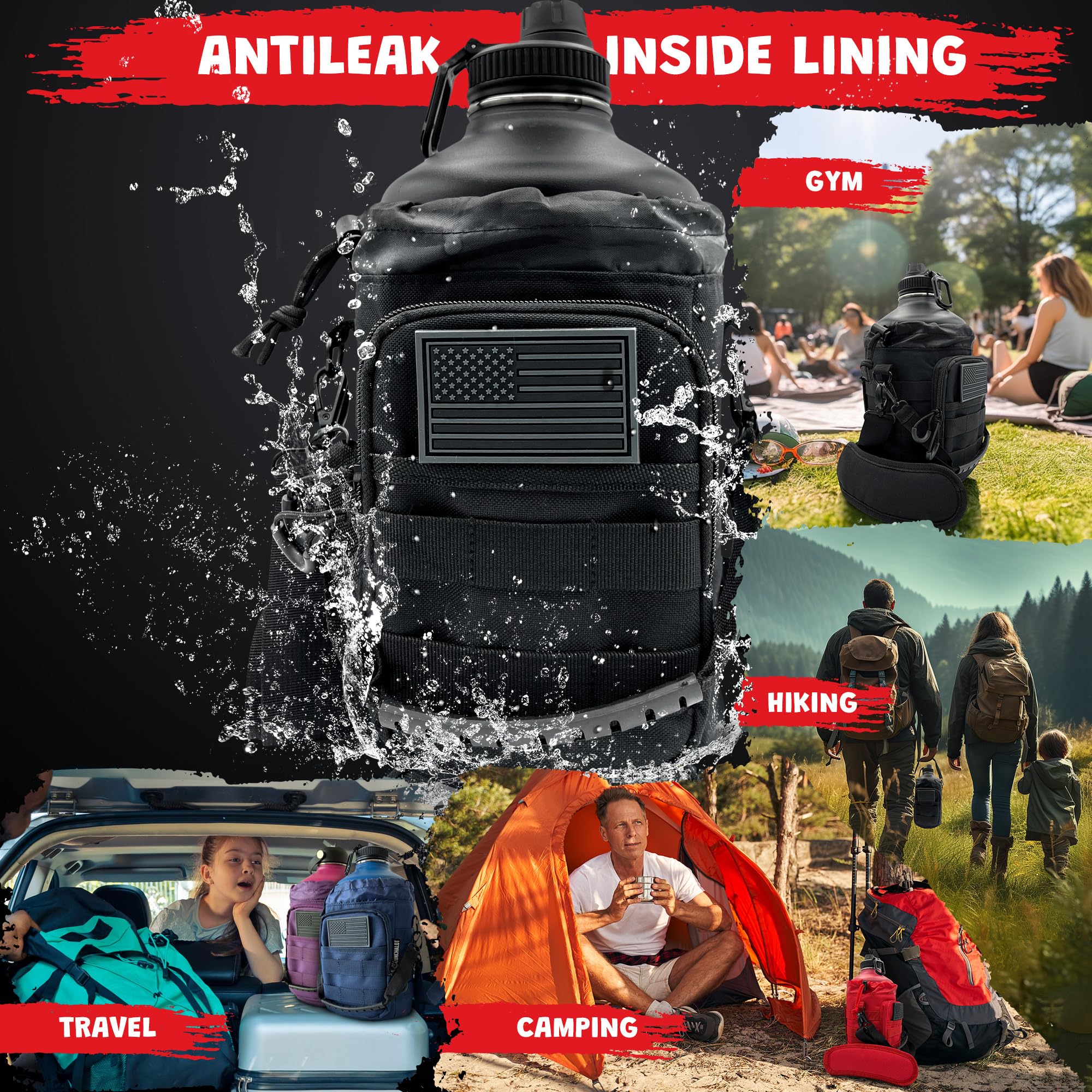 84oz Insulated Stainless Steel Water Bottle with Straw Lid & Carry Bag - Half Gallon Tactical Flask Keeps Drinks Cold/Hot 24H - Perfect for Gym, Hiking, Camping & Outdoor Activities