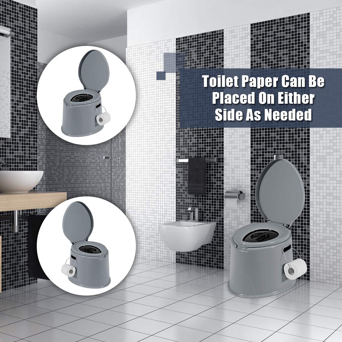 Portable Travel Toilet with Detachable Inner Bucket & Toilet Paper Holder - Lightweight Outdoor Camping Toilet for RV, Boating, Hiking & Emergency Use - Compact Indoor/Outdoor Commode (Gray) - Perfect for Camping Trips, Road Trips, Boating Adventures & Emergency Preparedness