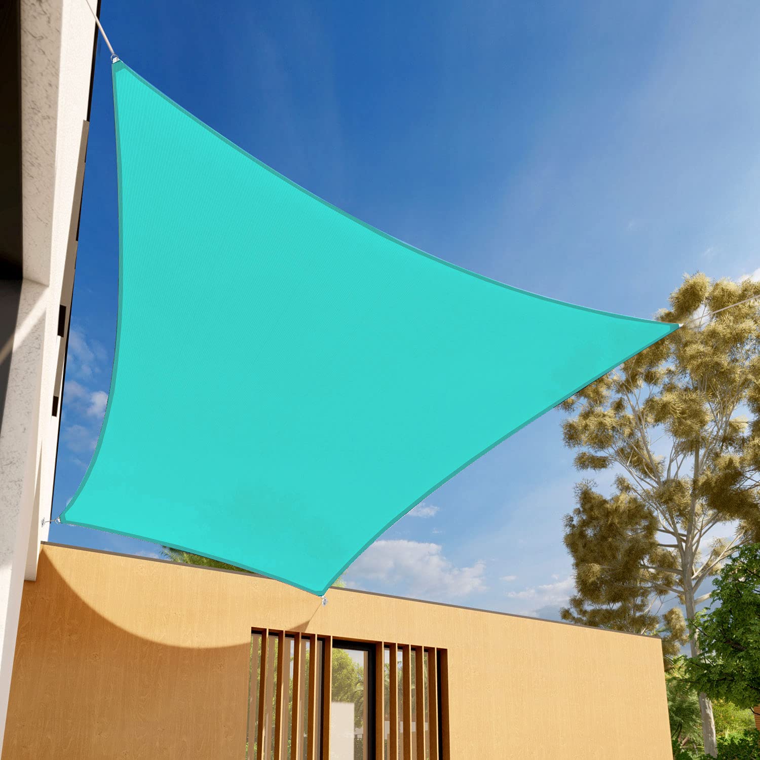 E&K Sunrise 9' x 10' Turquoise Green Rectangle Sun Shade Sail - UV Block Outdoor Canopy Fabric with Reinforced Edges - Perfect for Patio, Garden, Pool & Backyard Shade Protection