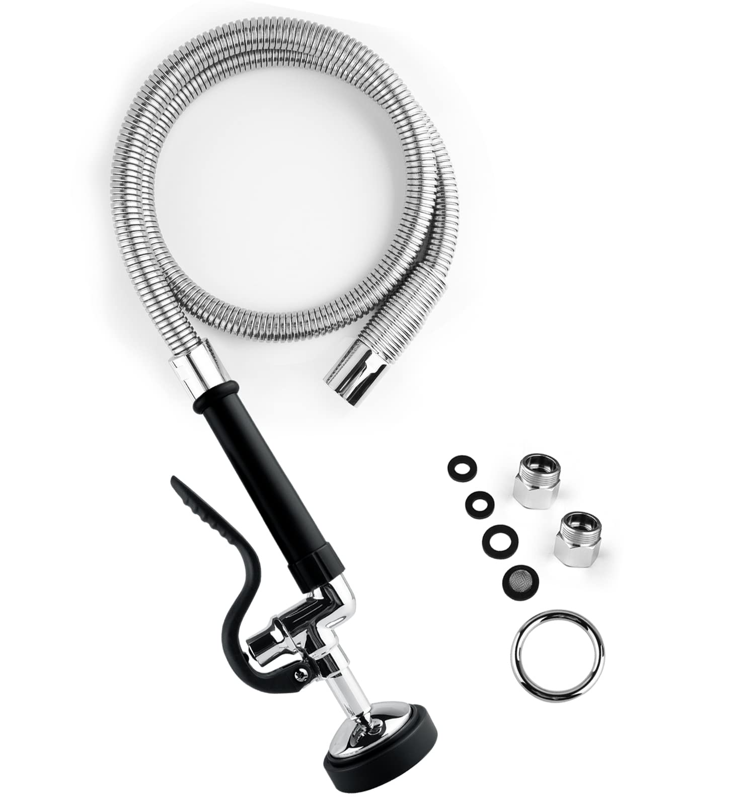 45-inch High Pressure Pre Rinse Sprayer Nozzle with Flexible Stainless Steel Hose - Commercial Kitchen Sink Faucet Spray Valve for Wall/Deck Mount (Black) - Ideal for Restaurant, Food Truck & Industrial Cleaning