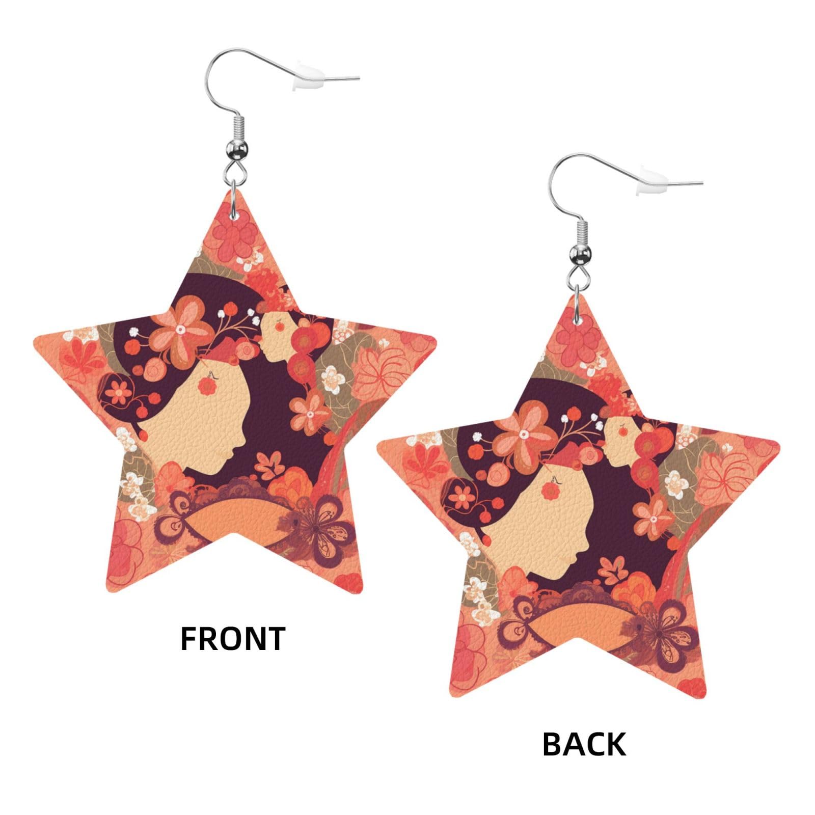 Fashionable Leather Star Earrings for Women - Daisy & Frame Dangle Earrings - Perfect Valentine's Day & Anniversary Jewelry Gift - Great for Date Nights & Special Occasions