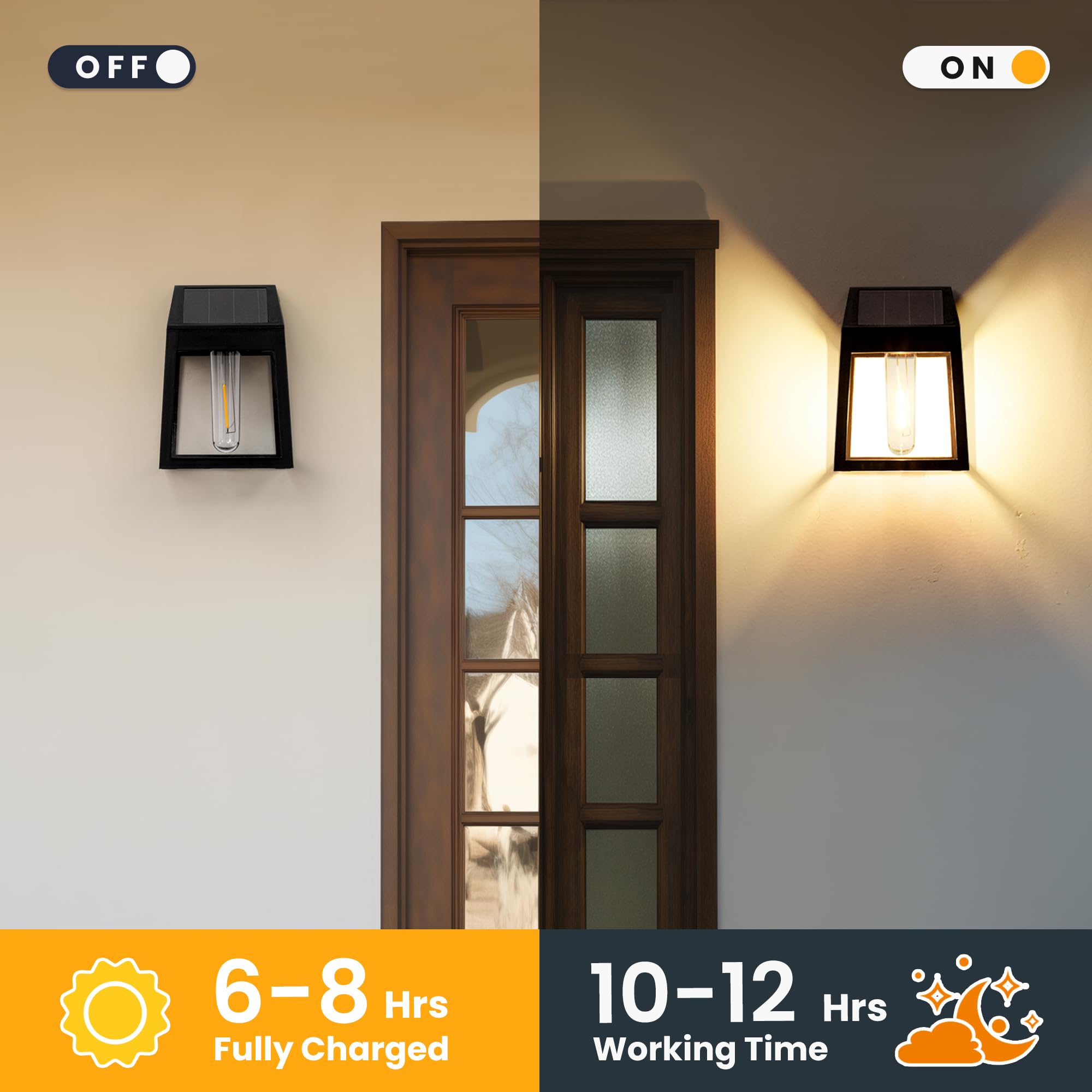 GIGALUMI 8 Pack Solar Wall Lights Outdoor, Dusk to Dawn Waterproof Solar Fence Lights - Warm White LED Garden Lighting for Patio, Porch, Backyard, Pathway, Deck & Landscape Decoration