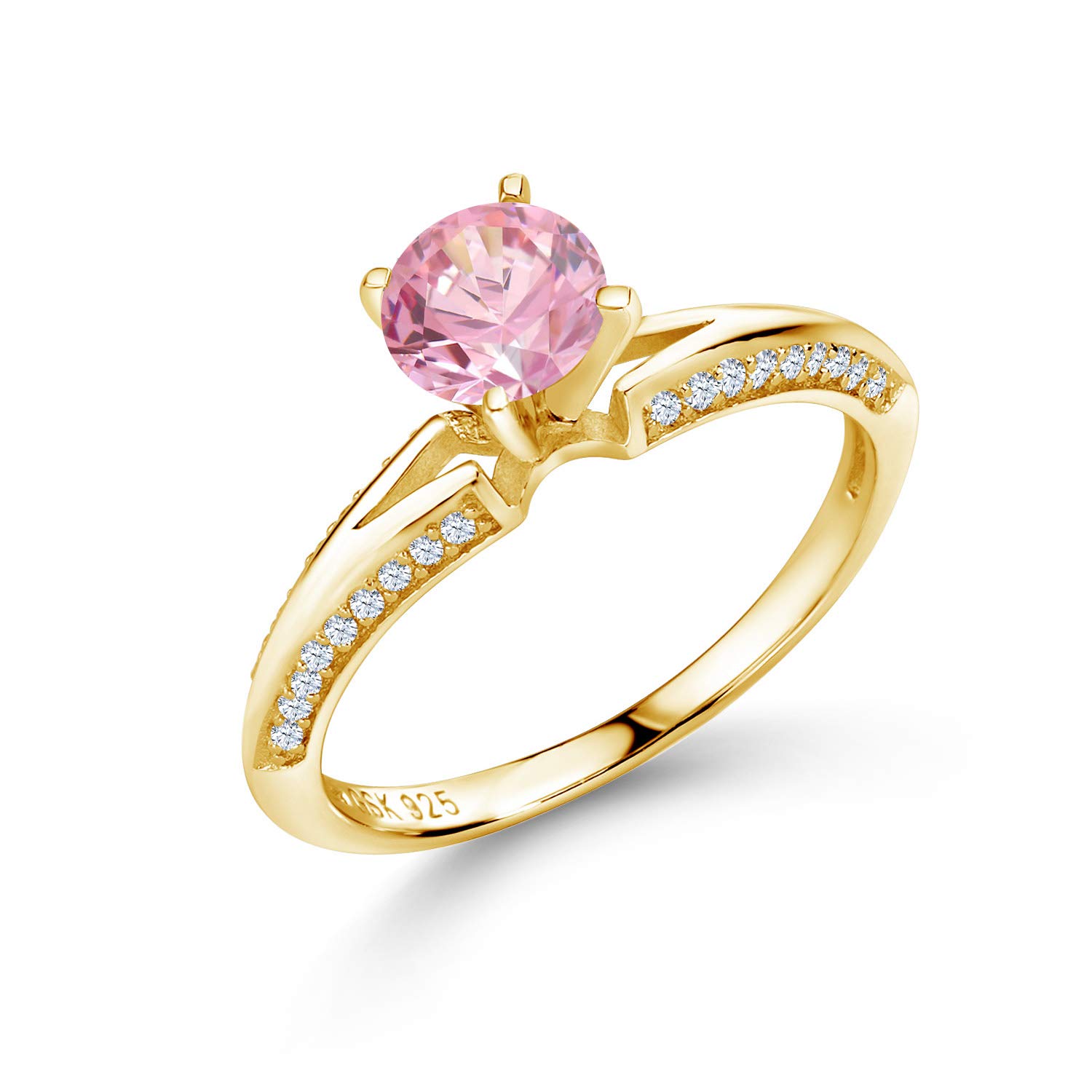 2.08 Ct Round Pink Zirconia Ring - 18K Yellow Gold Plated Sterling Silver Side Setting | Elegant Jewelry for Women, Perfect for Weddings, Anniversaries & Special Occasions