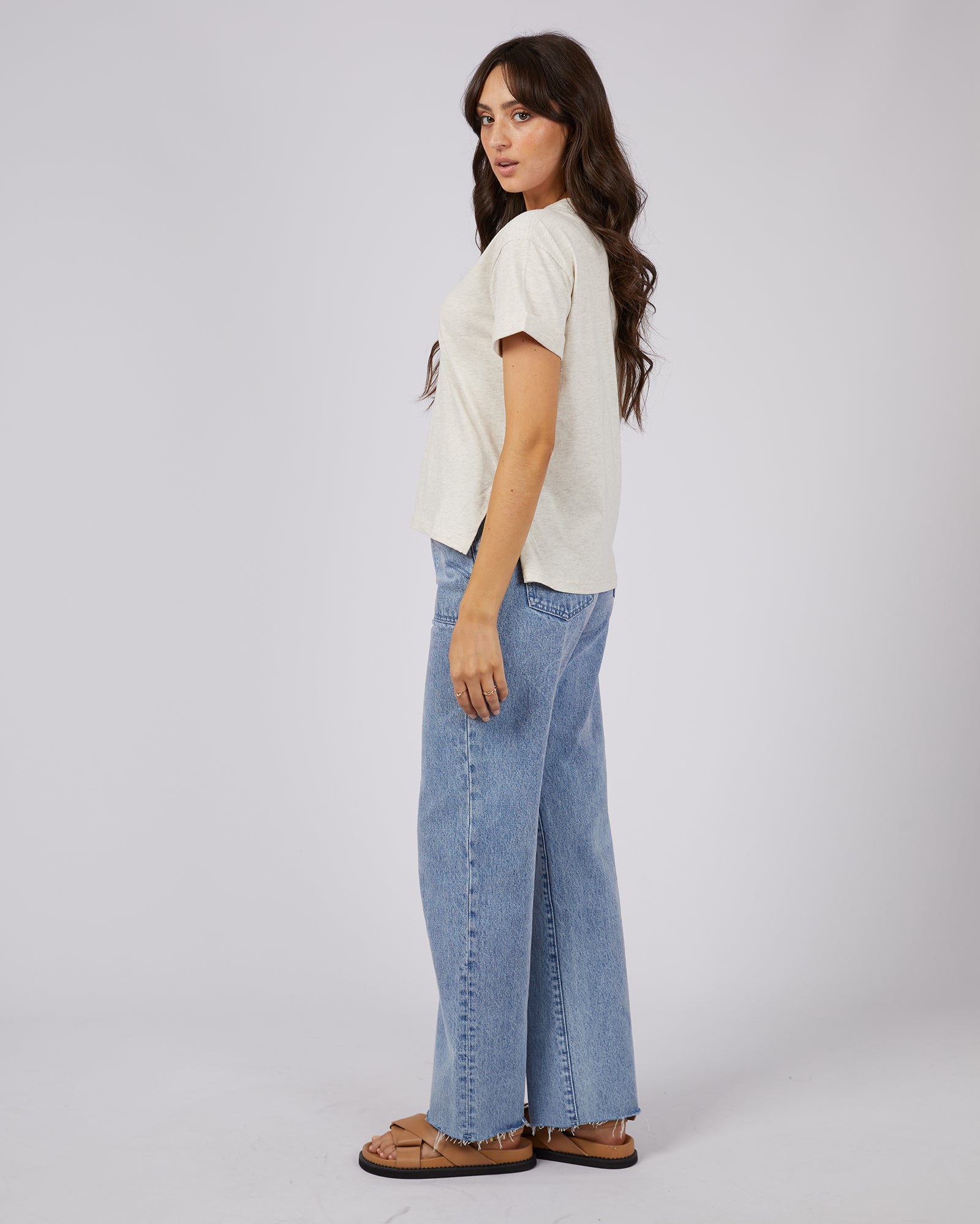 All About Eve AAE Washed Tee Oat - Soft Vintage Washed Cotton T-Shirt for Women | Casual Everyday Wear, Street Style & Layering Outfits