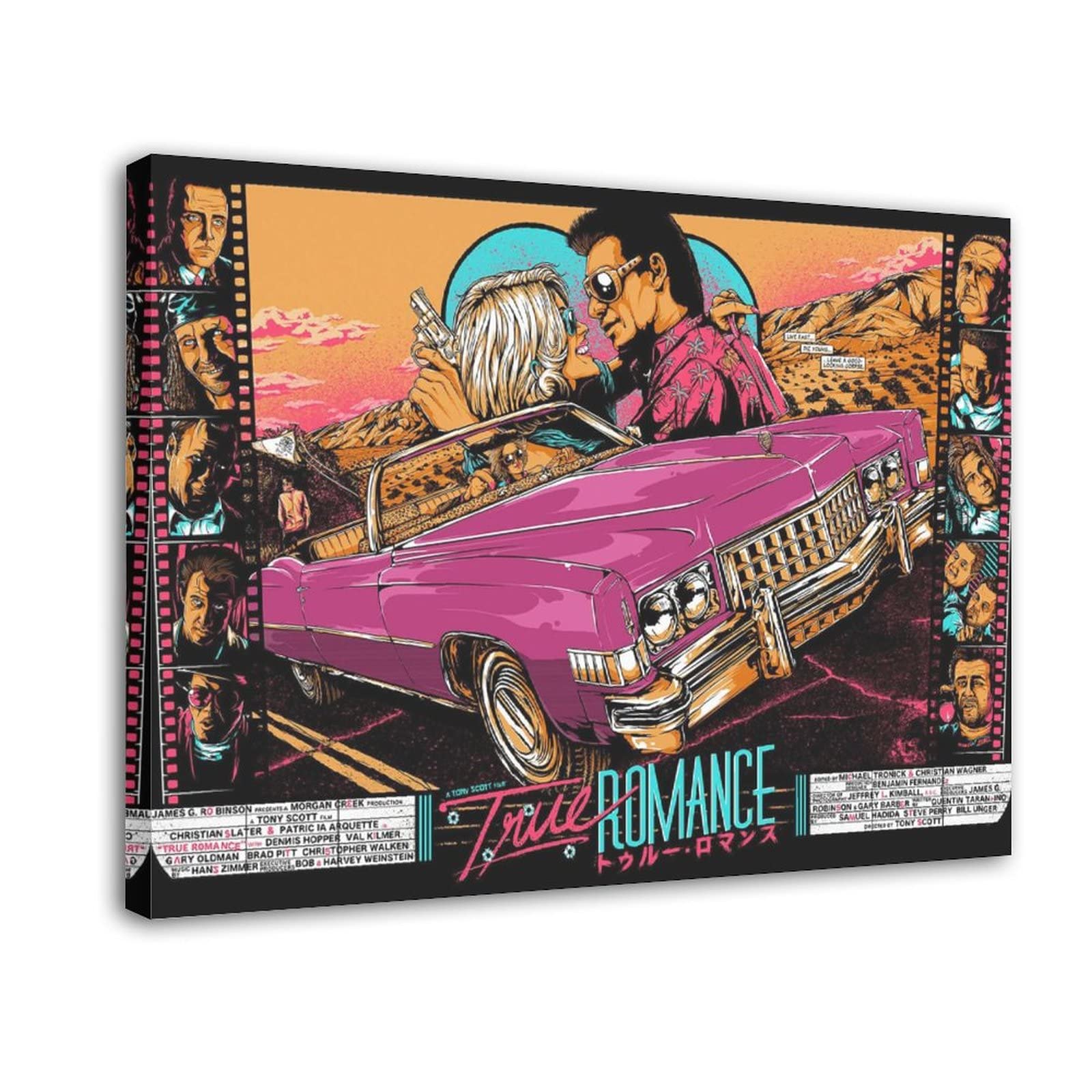 True Romance Movie Poster Canvas Wall Art - 24x36 Inch (60x90cm) Framed Print for Living Room, Bedroom & Home Theater Decor - Vintage Film Wall Decor for Movie Lovers