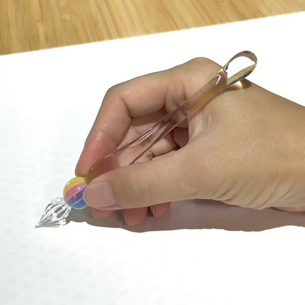 Japanese Glass Dip Pen with Rainbow Ball or Clear Tip - Elegant Calligraphy & Writing Tool for Artists, Writers, and Journalists - Perfect for Lettering, Sketching, and Creative Gift Ideas